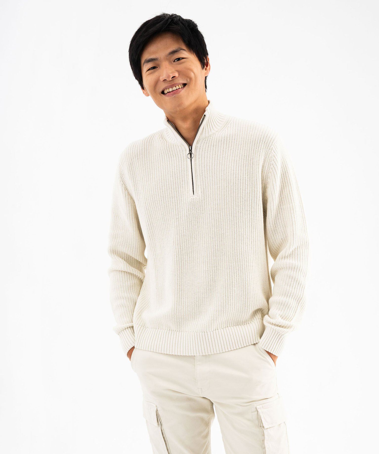 pull en coton avec col camionneur homme beige pulls homme GÉMO