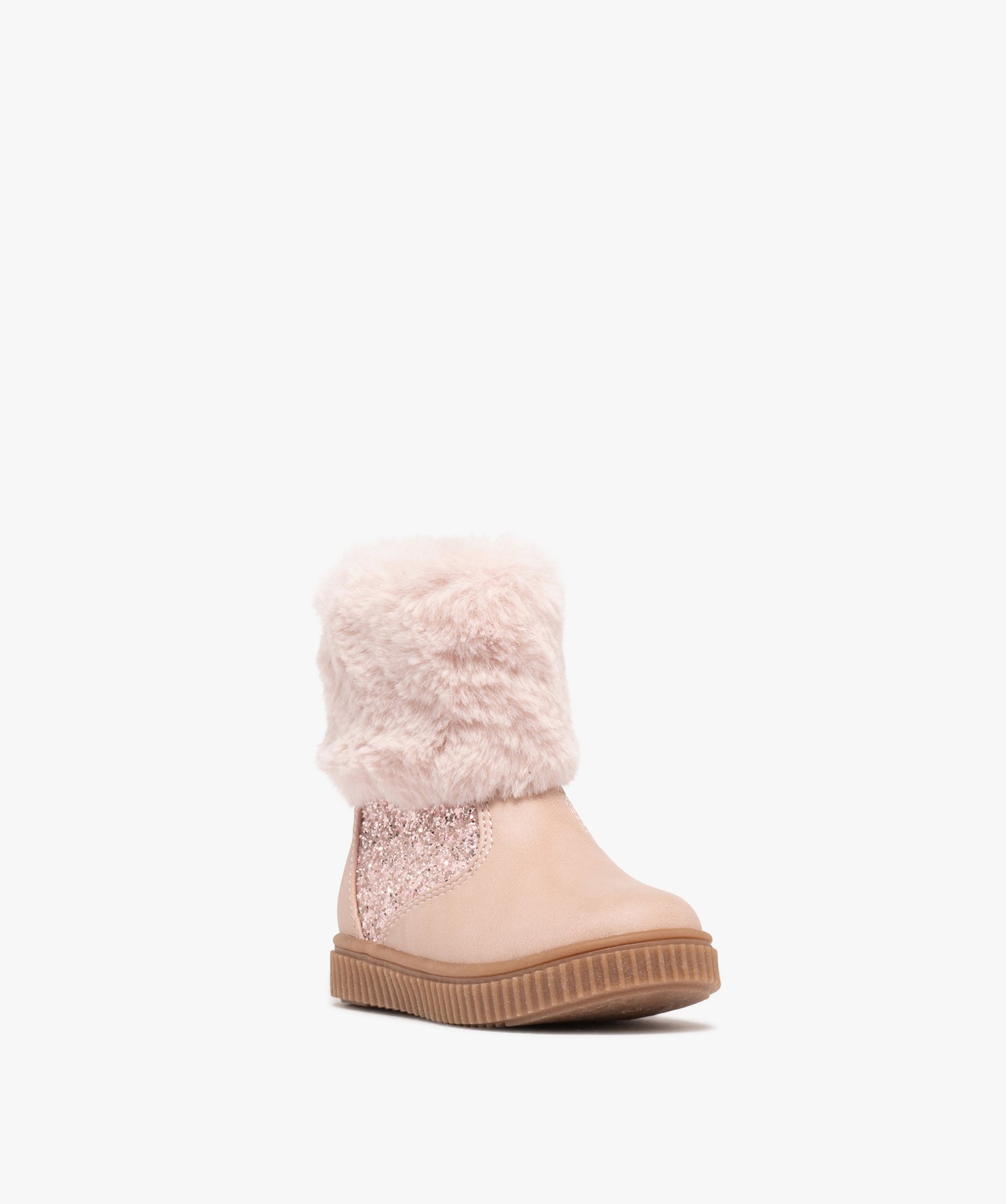 bottes bebe fille a col peluche et semelle epaisse rainuree details pailletes rose standard bottes et chaussures montantes bebe GEMO