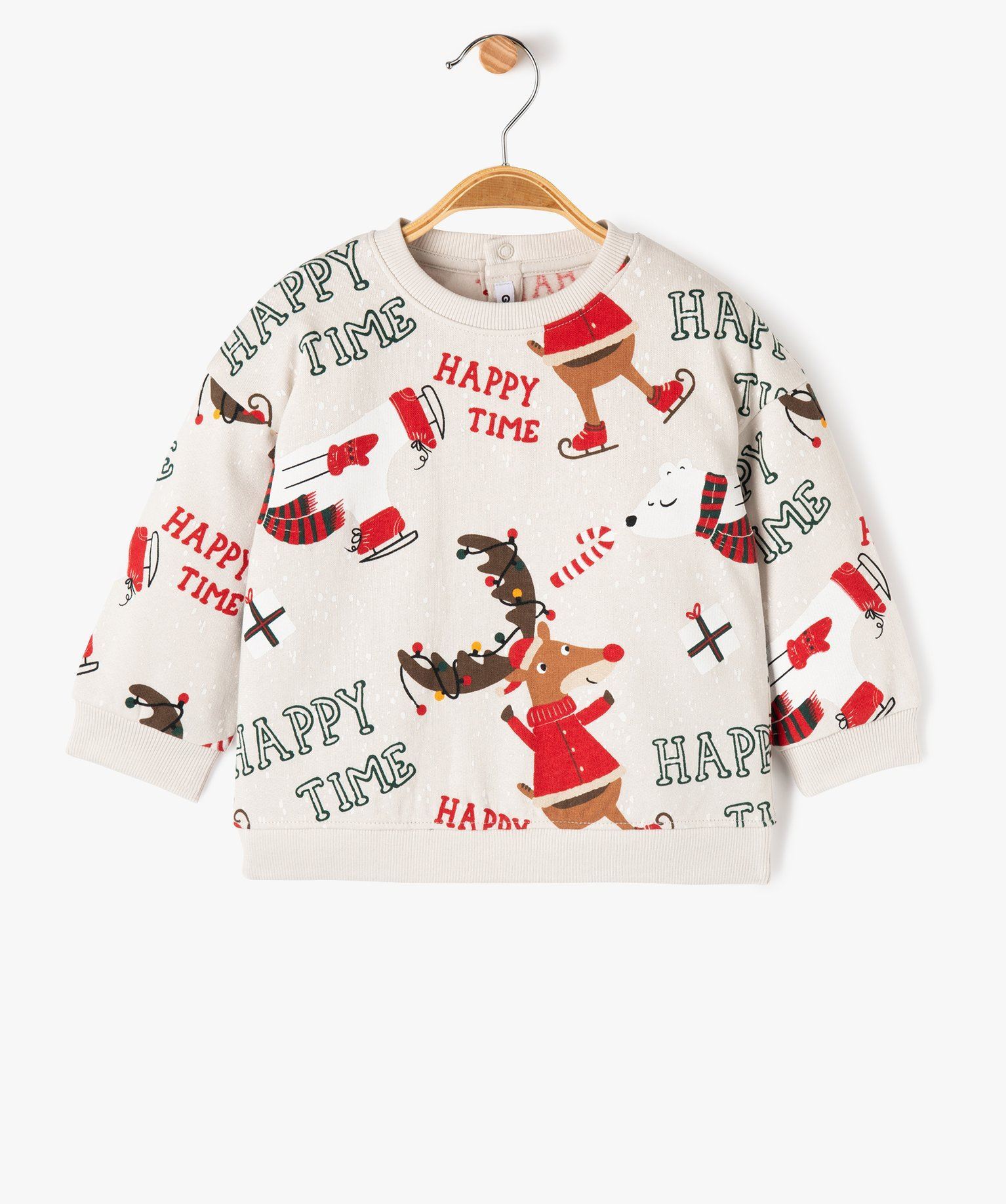 sweat en molleton doux imprime noel bebe garcon blanc standard sweats