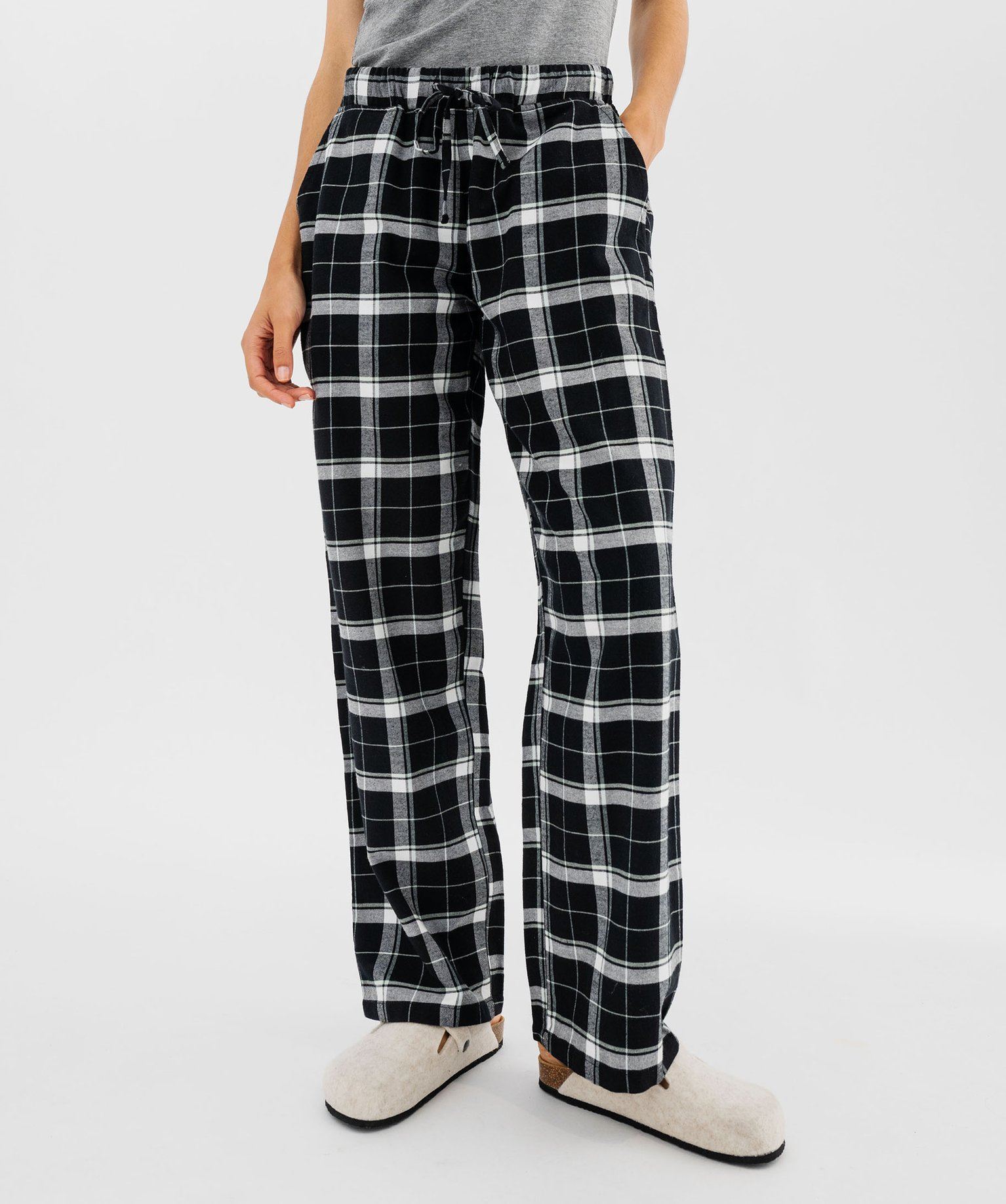 pantalon de pyjama a carreaux en cotonviscose femme noir bas de