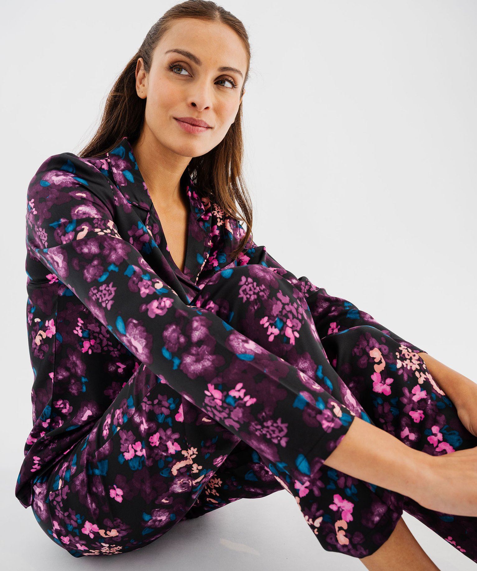 pyjama 2 pieces en satin femme violet pyjamas ensembles vestes