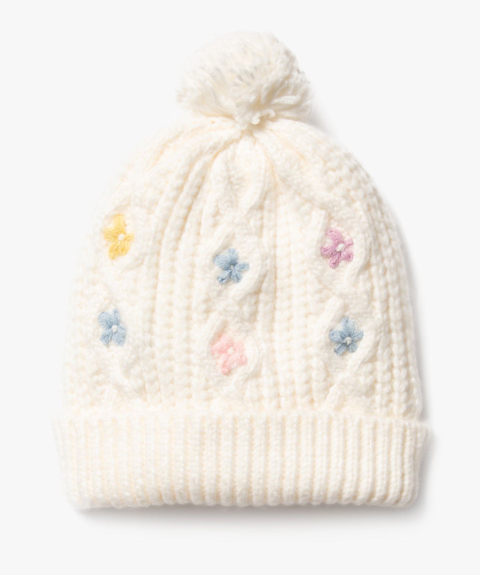 bonnet en maille torsadee doublee polaire avec pompon bebe fille beige standard accessoires