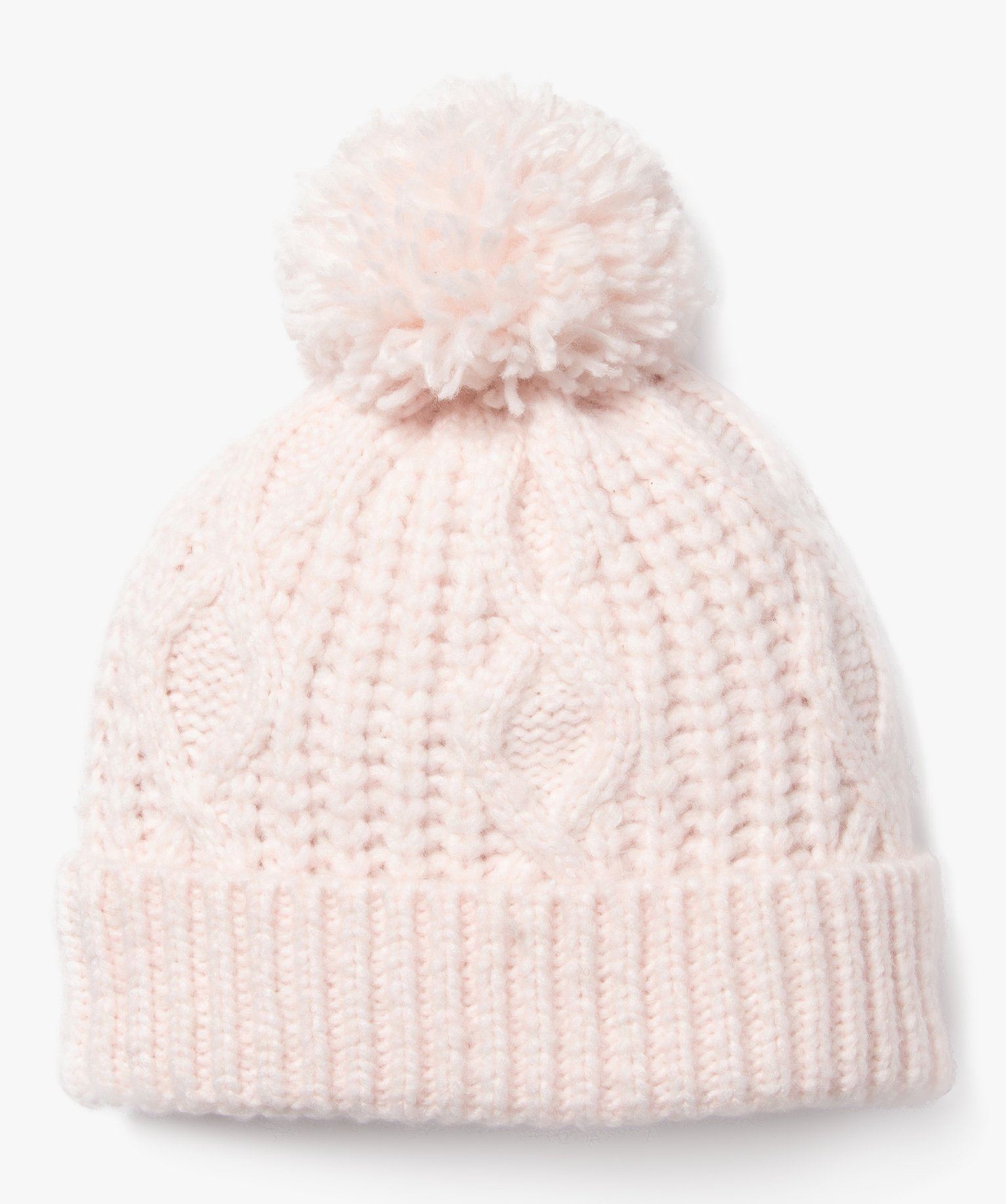 bonnet en maille torsadee doublee polaire avec pompon bebe fille rose standard accessoires