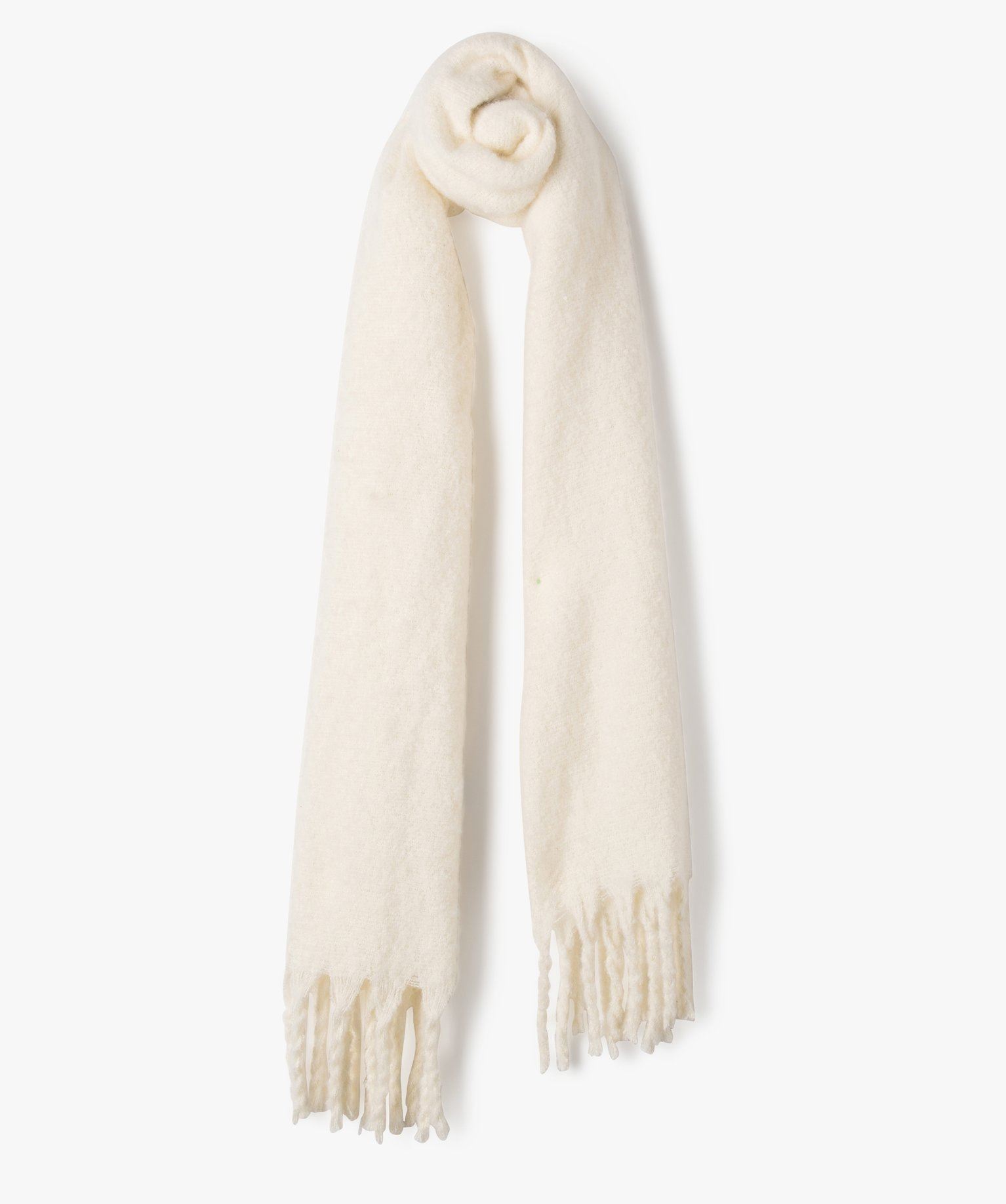 echarpe douillette a franges grand format femme beige bonnets echarpes gants