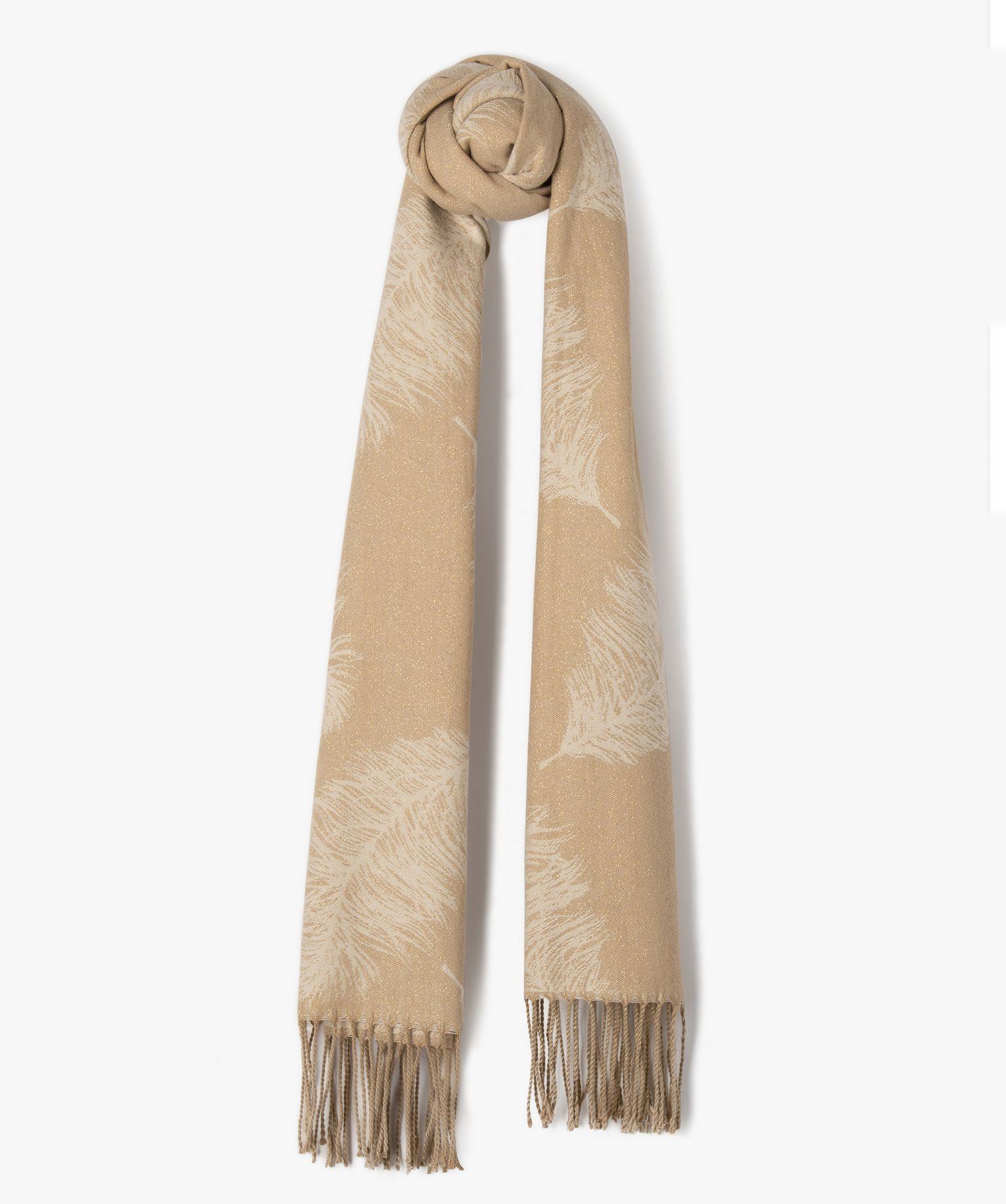 echarpe pailletee motif jacquard recto verso femme beige standard bonnets echarpes gants