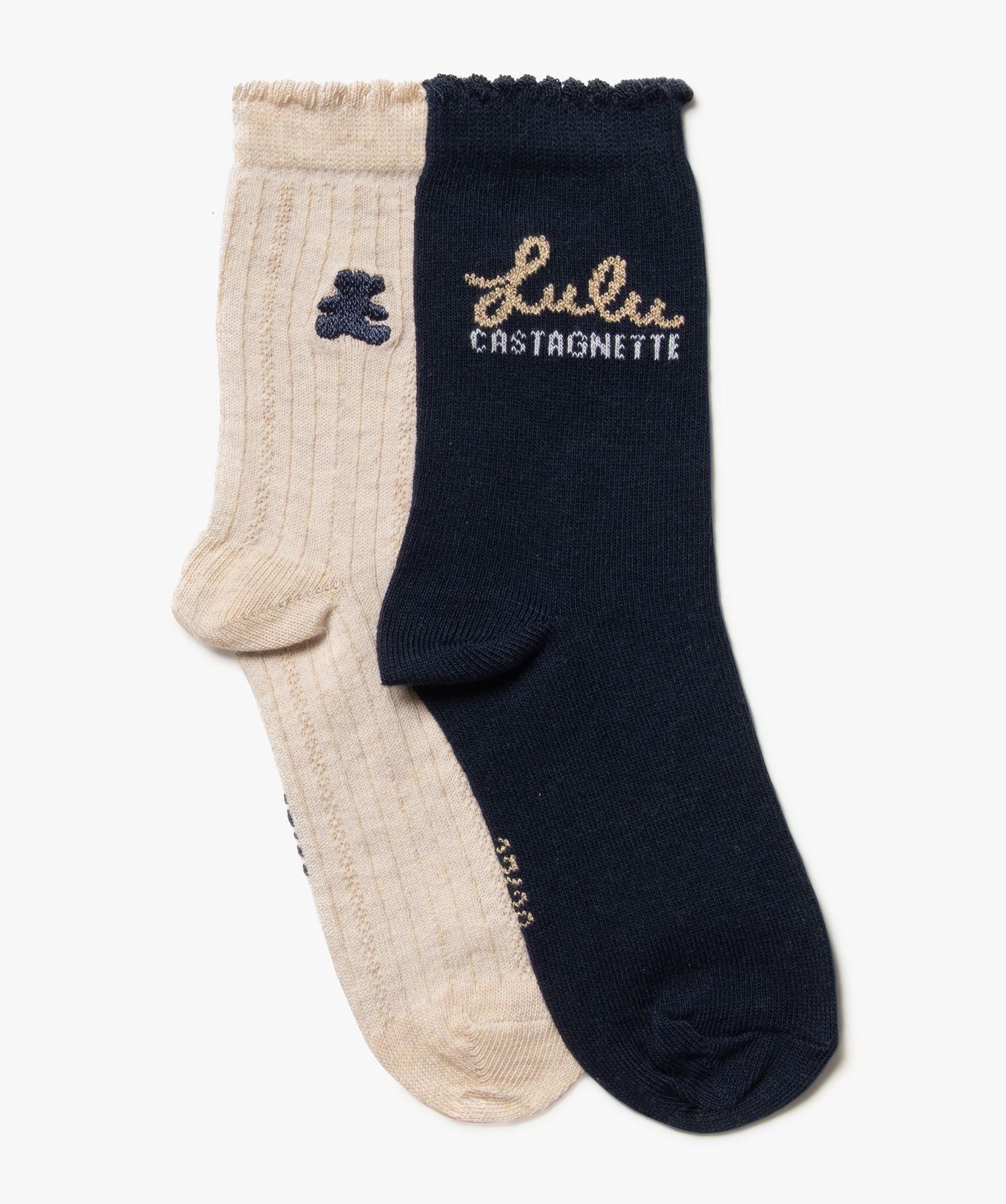 chaussettes avec tige fantaisie fille (lot de 2) - lulucastagnette beige chaussettes