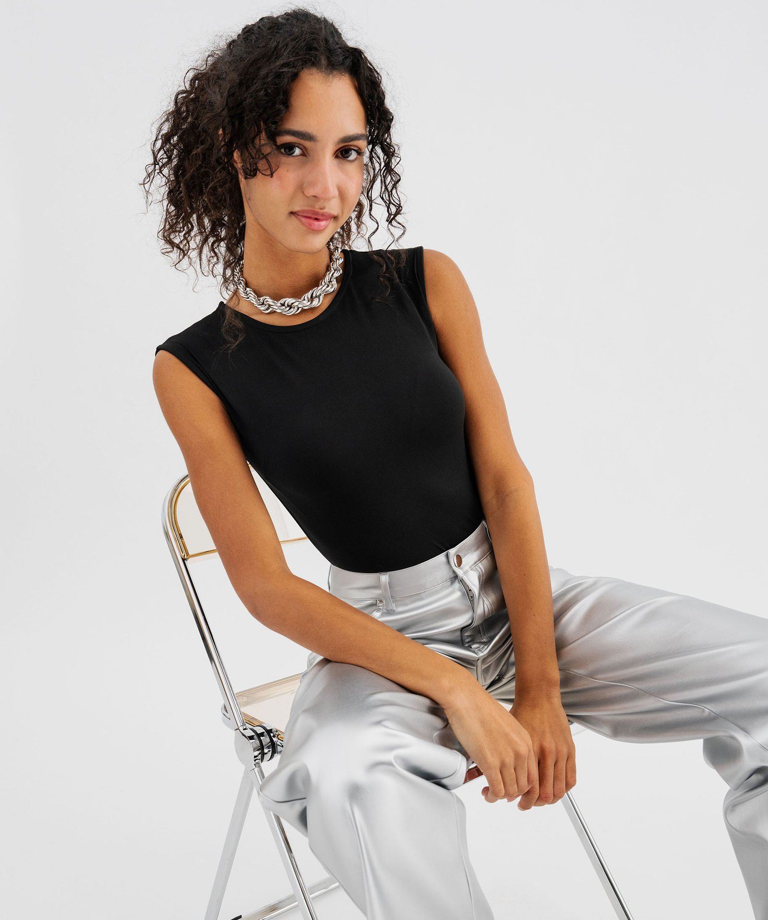 body sans manches en maille extensible femme noir t-shirts manches courtes