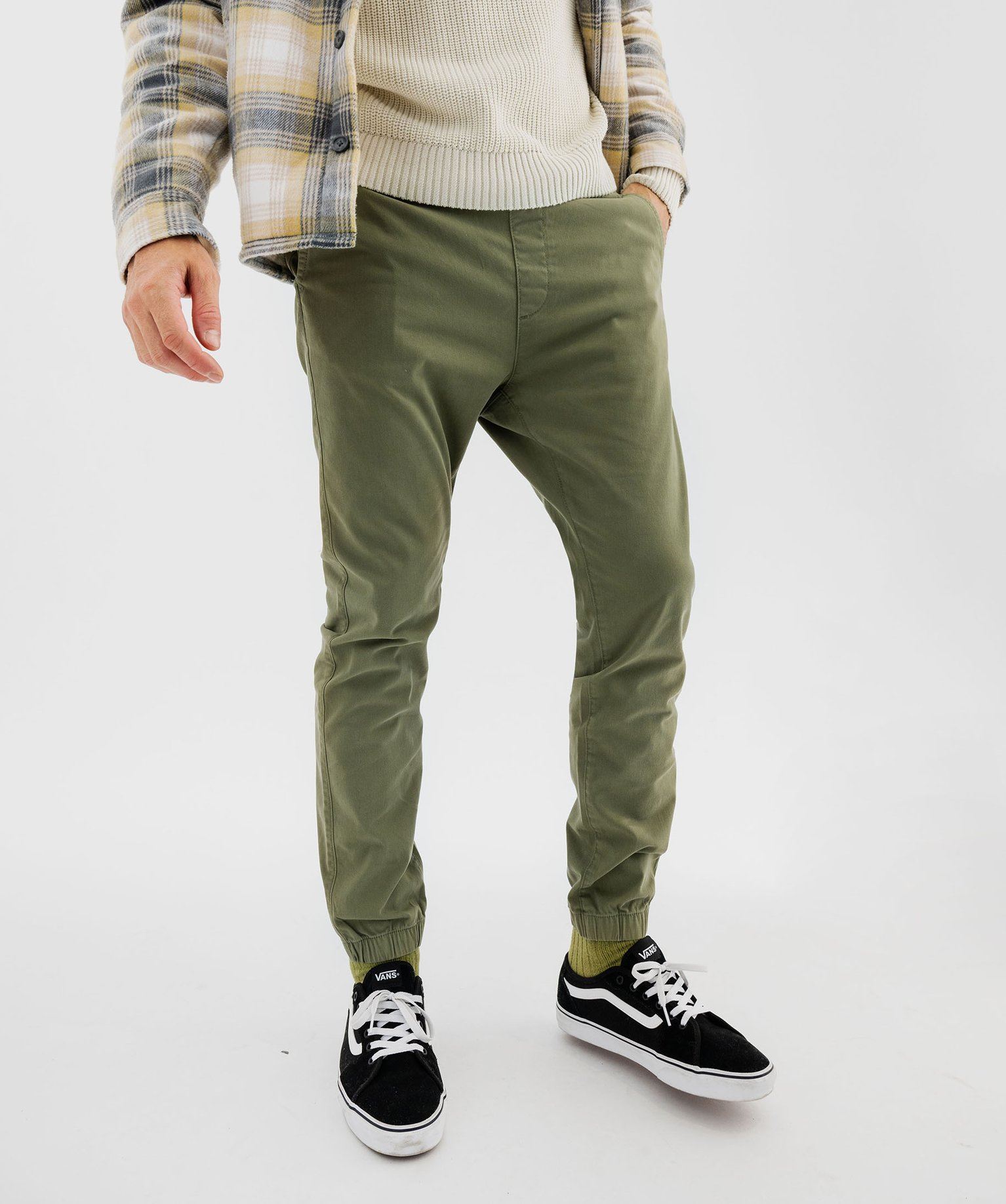 pantalon jogger en toile de coton homme kaki clair
