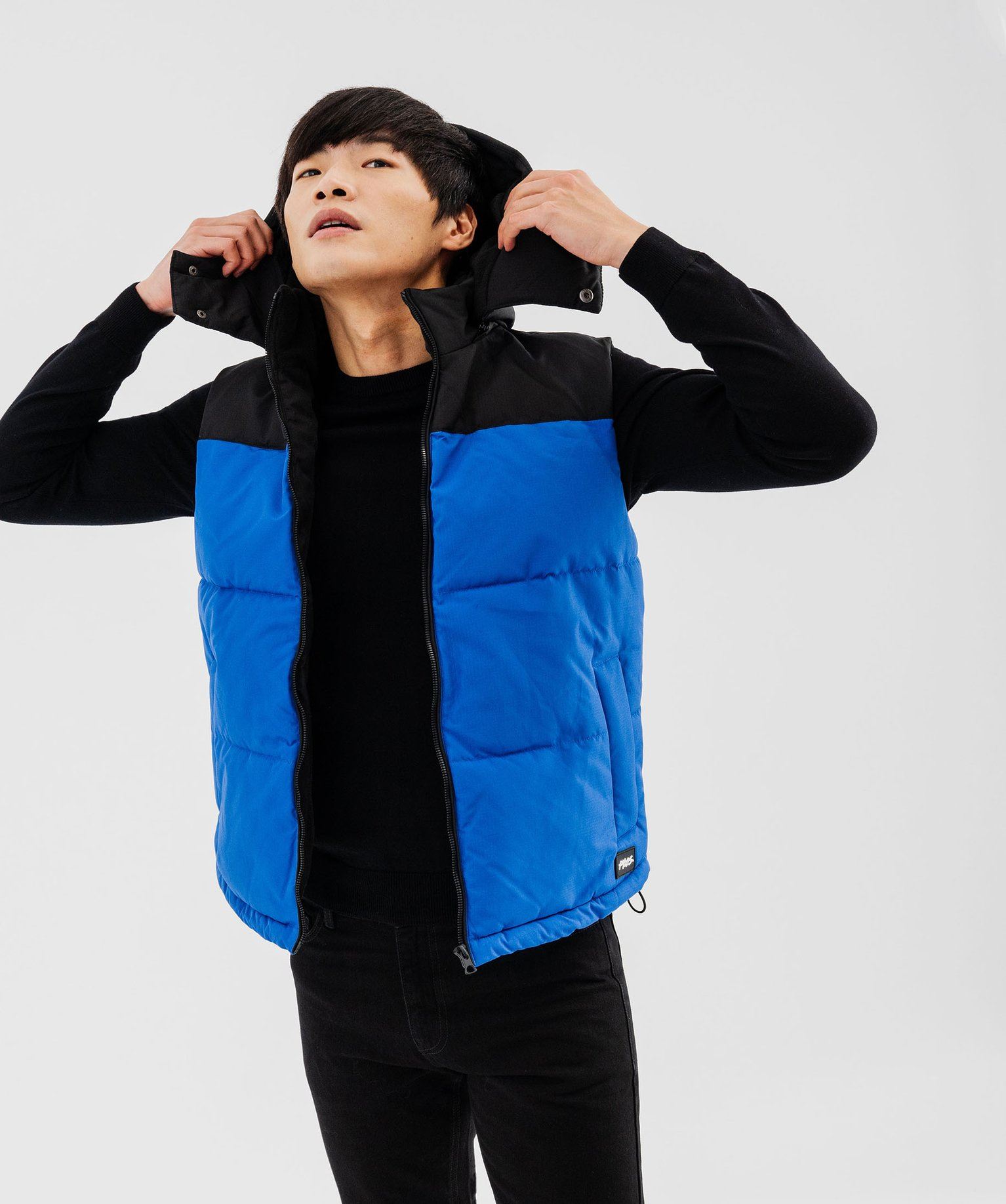 blouson sans manches matelasse a capuche amovible homme bleu