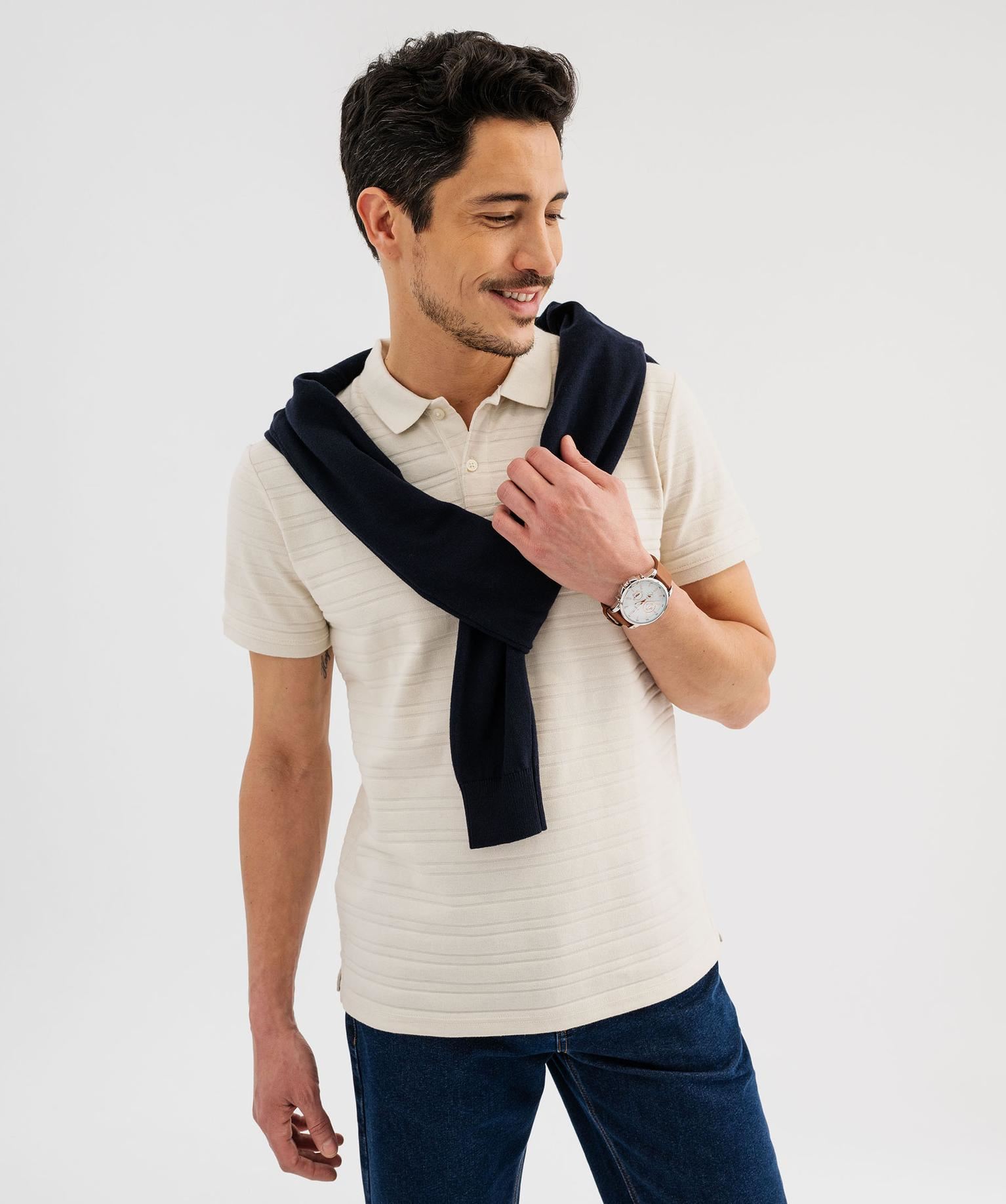 polo manches courtes a rayures texturees homme beige polos