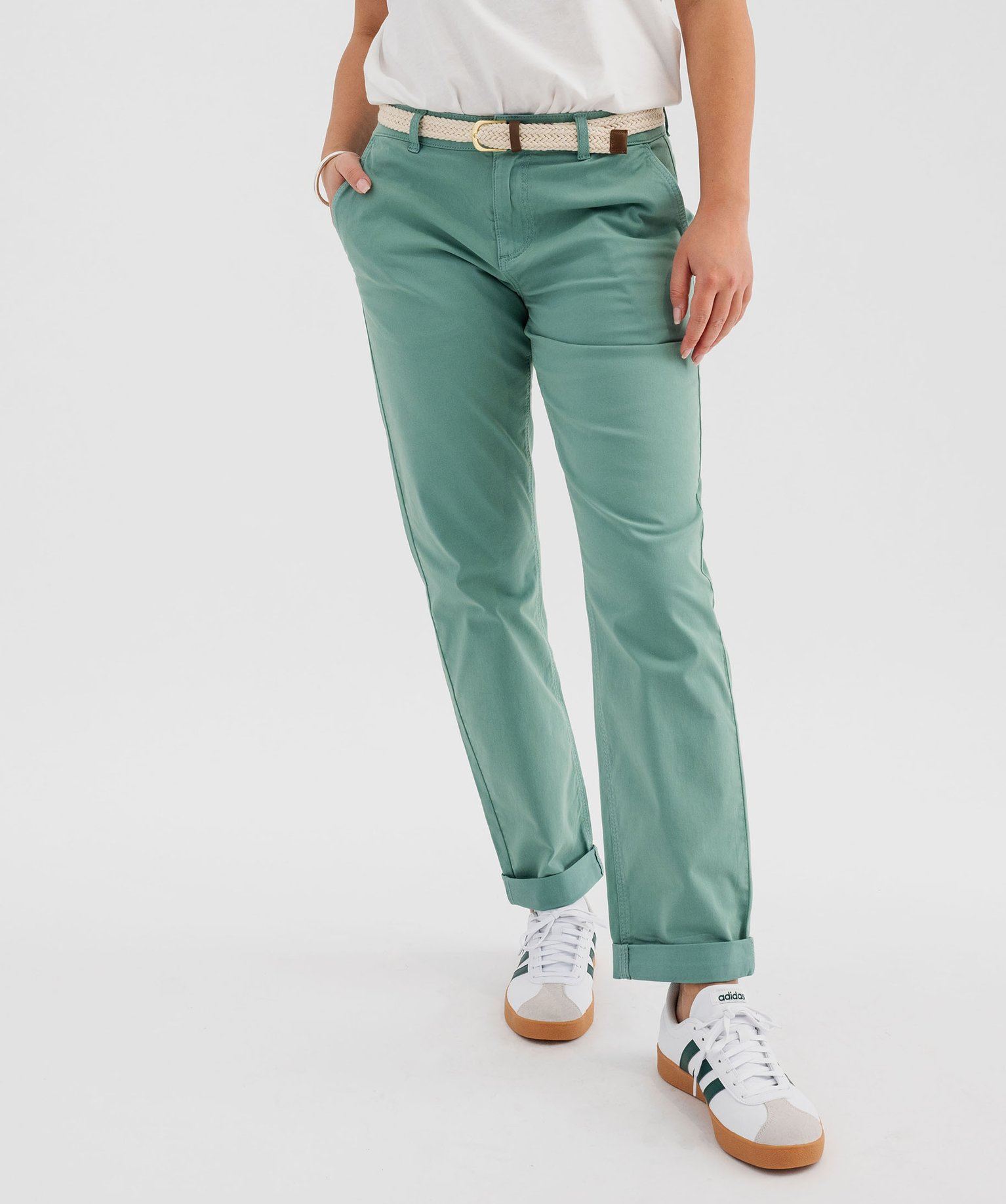 pantalon carotte en coton stretch femme vert standard pantalons