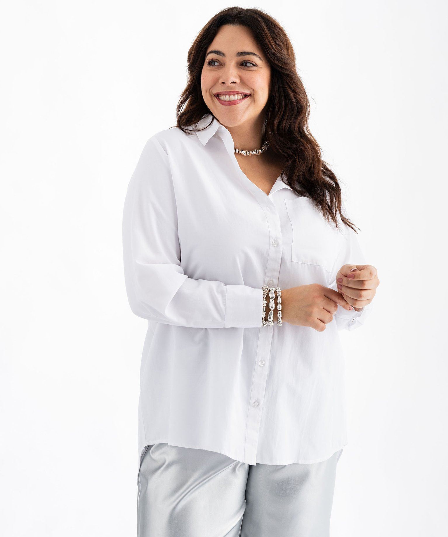 chemise manches longues dos rallonge femme grande taille blanc standard chemisiers