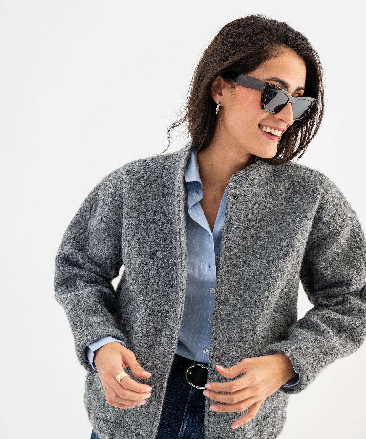 blouson aspect drap de laine fermeture pressions femme gris vestes