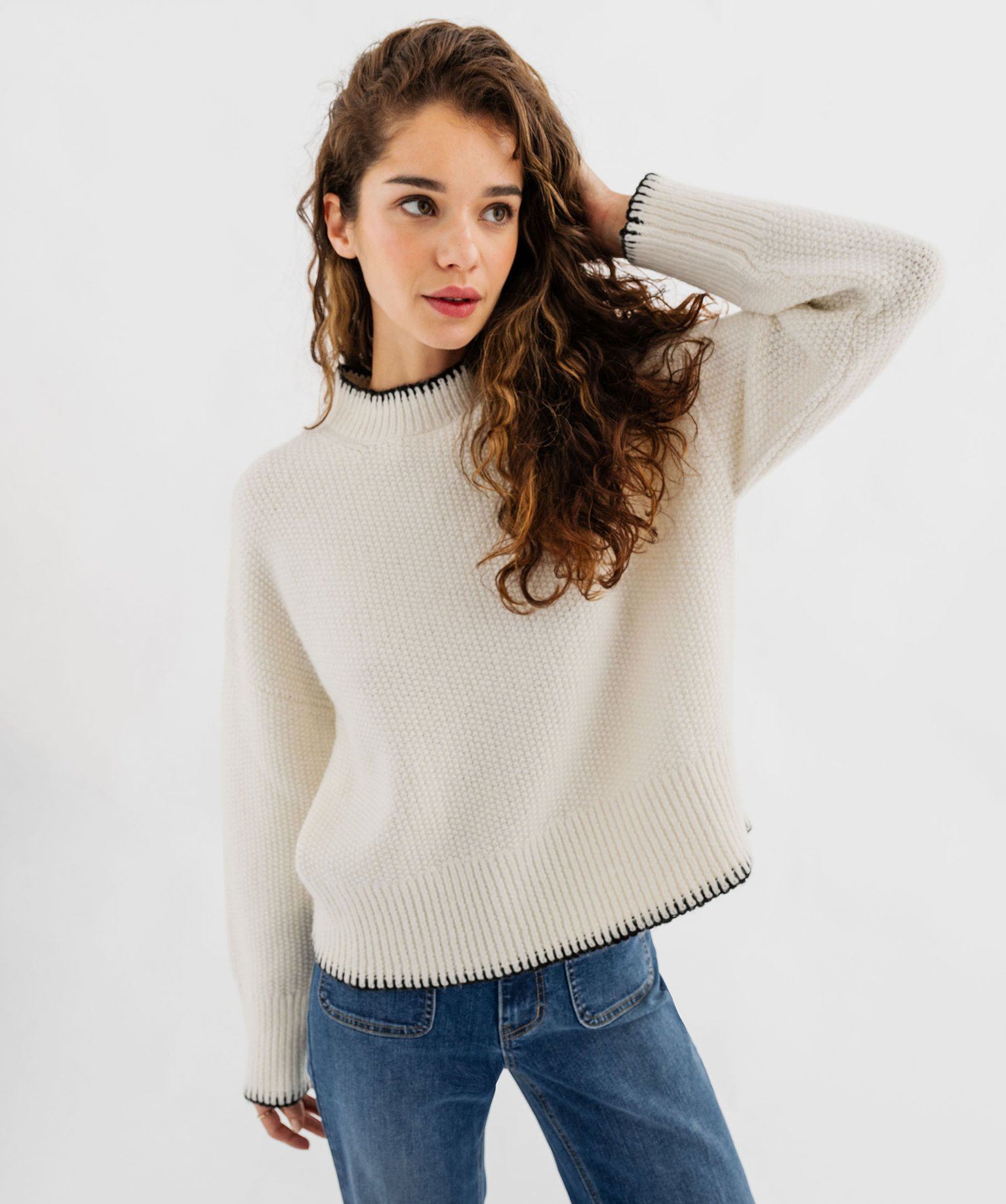pull court coupe large en maille fantaisie femme blanc chine pulls