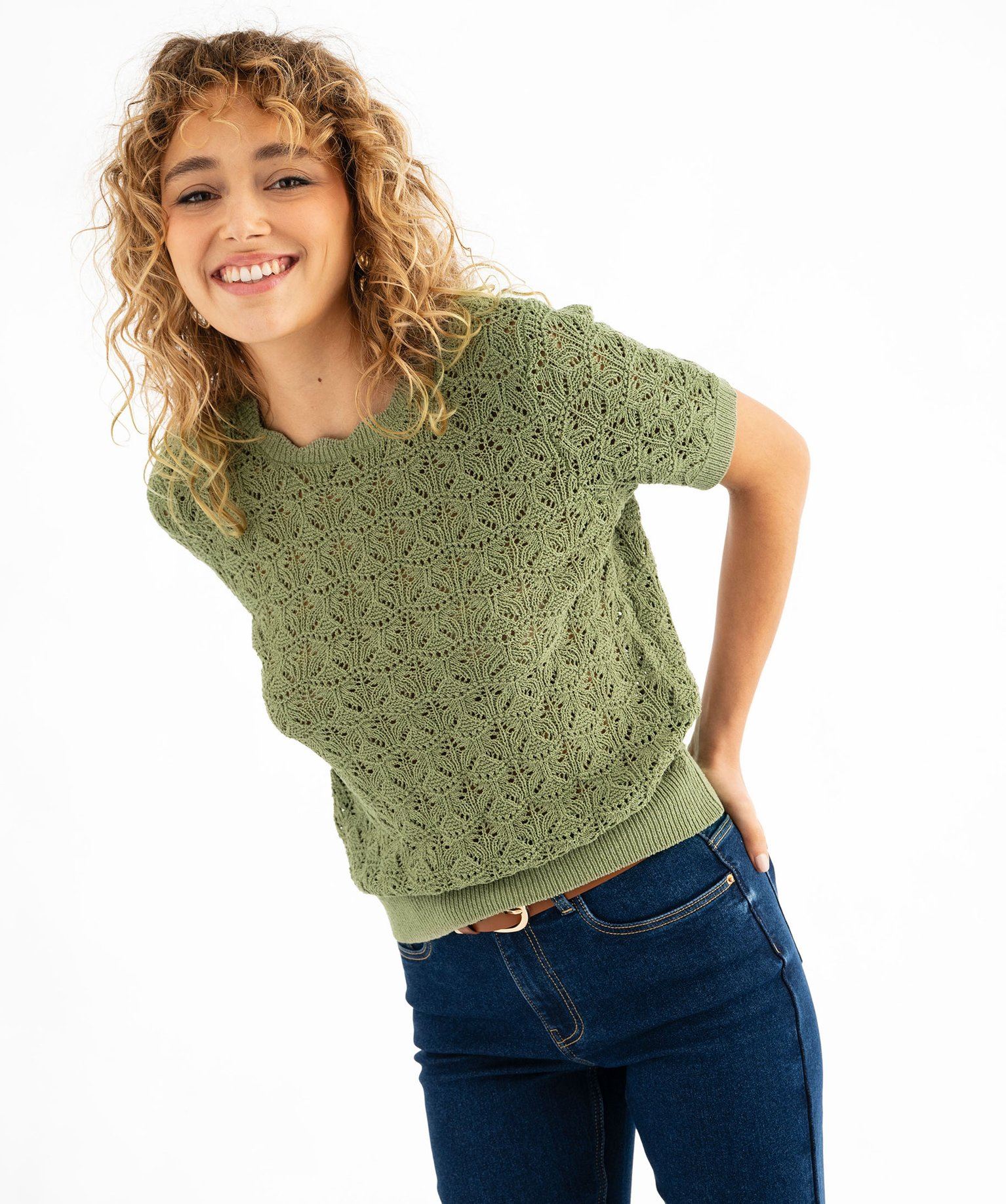T-shirt Débardeur Femme En Tricot - Manches Courtes - Col Rond - Léger Avec Poche - Basique Pour L'Été