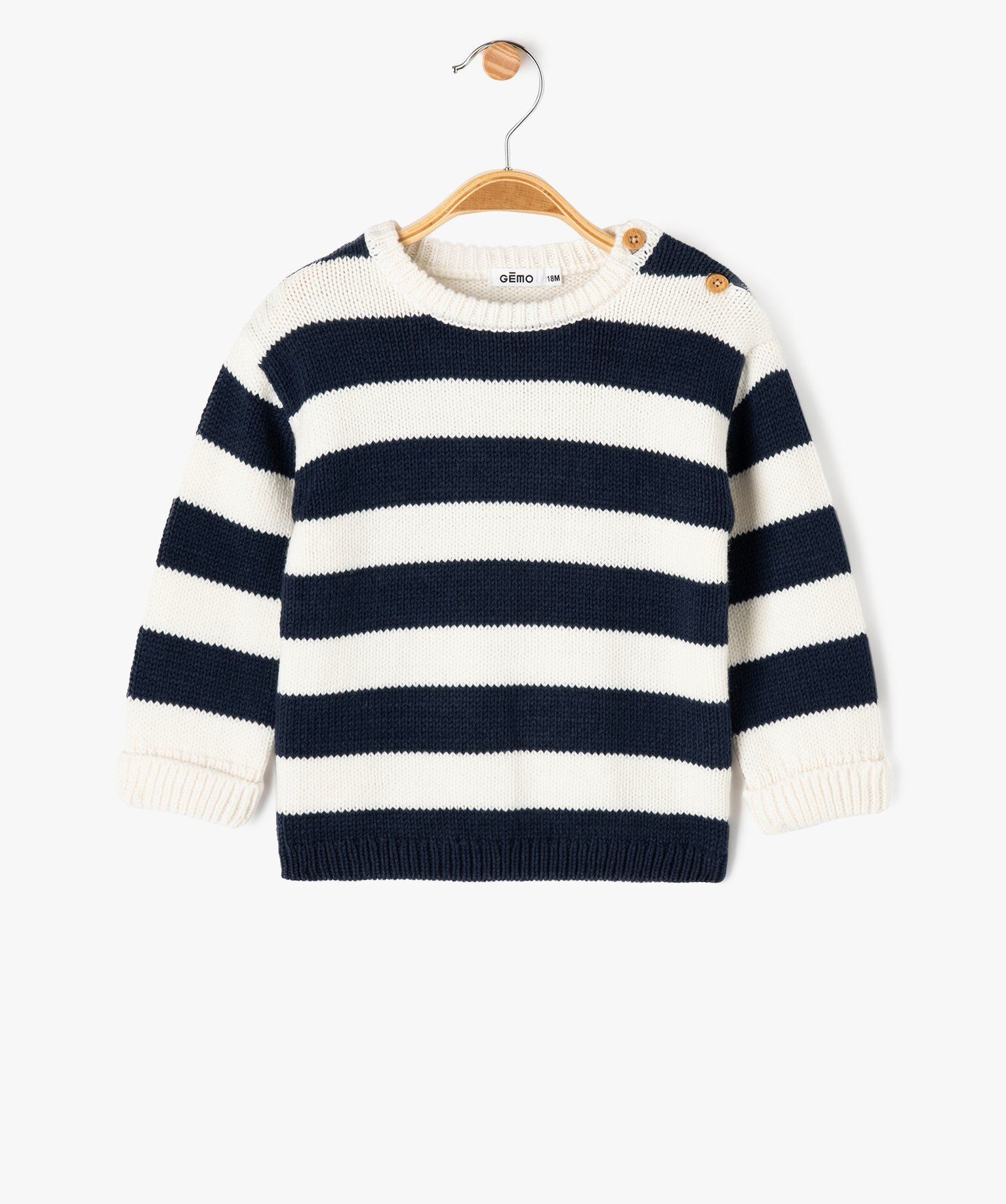 pull en grosse maille a larges rayures bebe garcon navy pulls