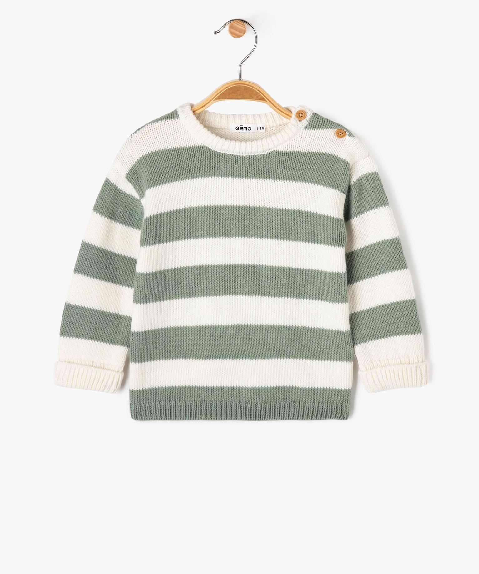 pull en grosse maille a larges rayures bebe garcon vert standard pulls