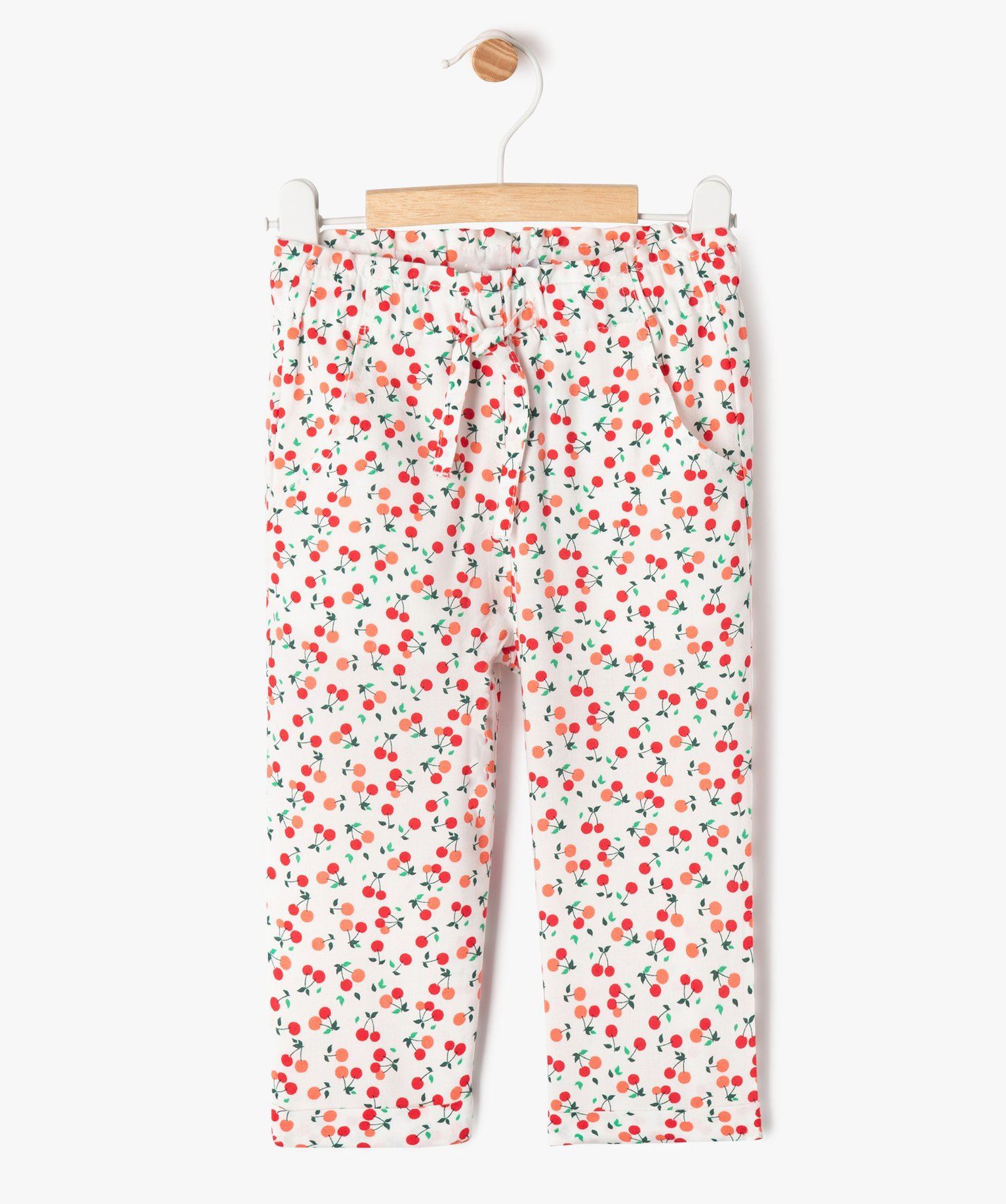pantalon droit en viscose fluide et imprimee a taille elastiquee bebe fille rouge pantalons