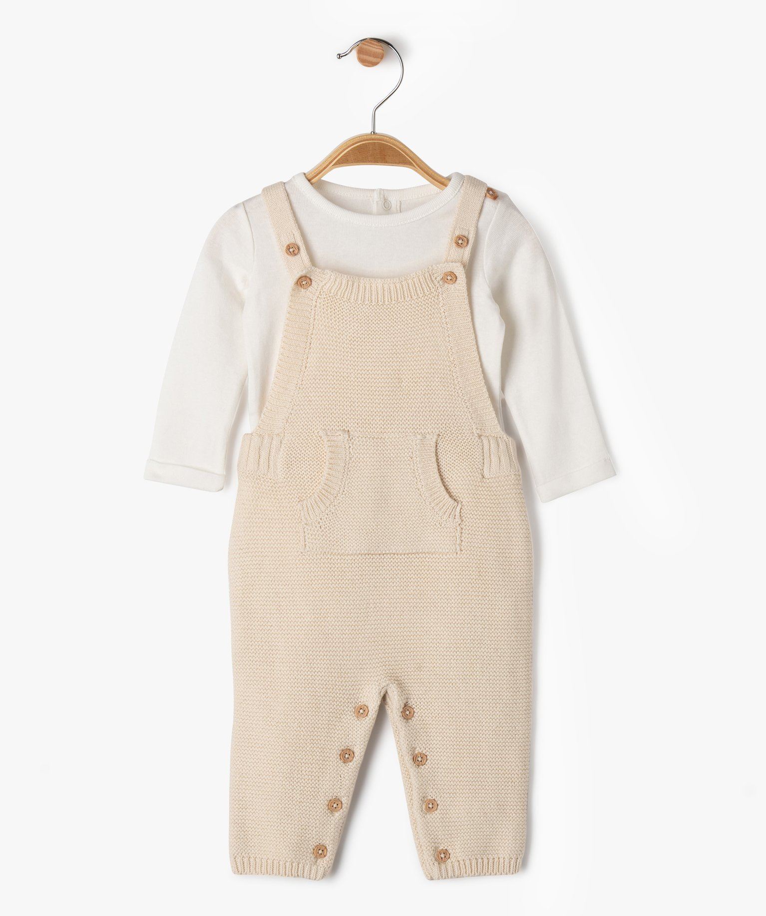 ensemble pieces bebe fille salopette en maille et body manches longues  beige standard
