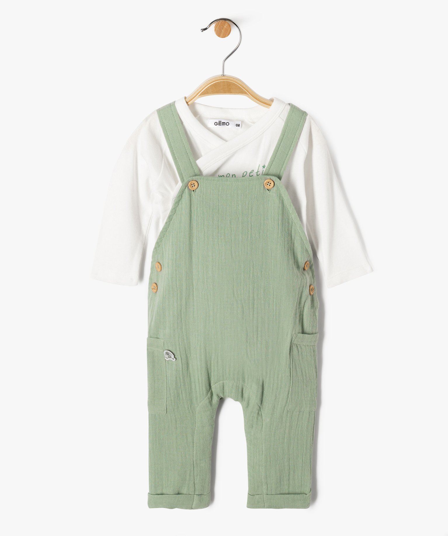 ensemble 2 pieces bebe garcon body et salopette vert standard
