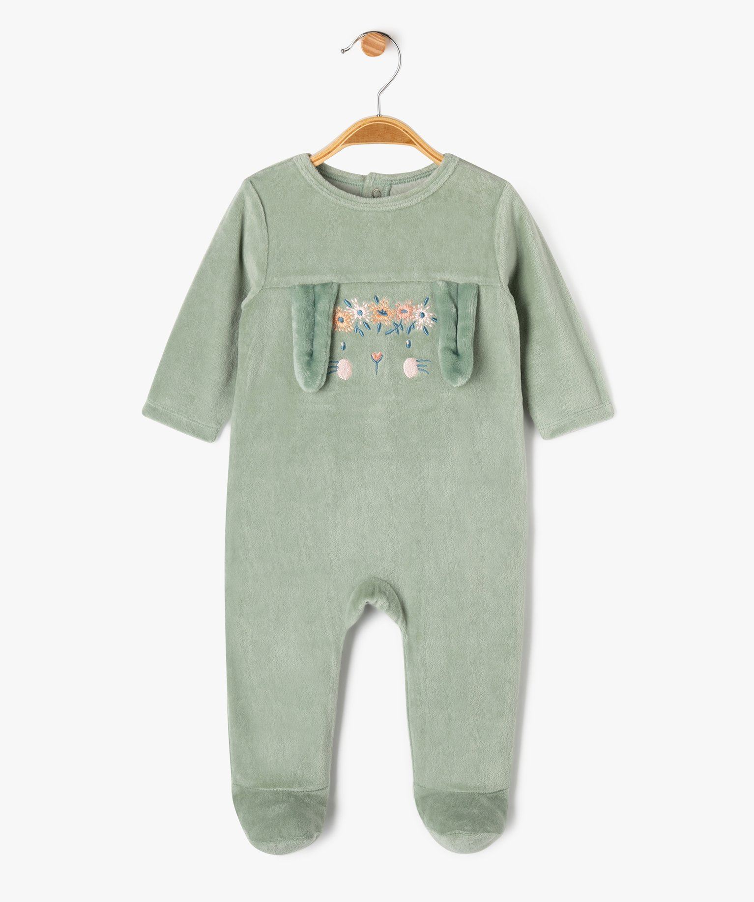 pyjama en velours motif lapin bebe vert standard pyjamas velours
