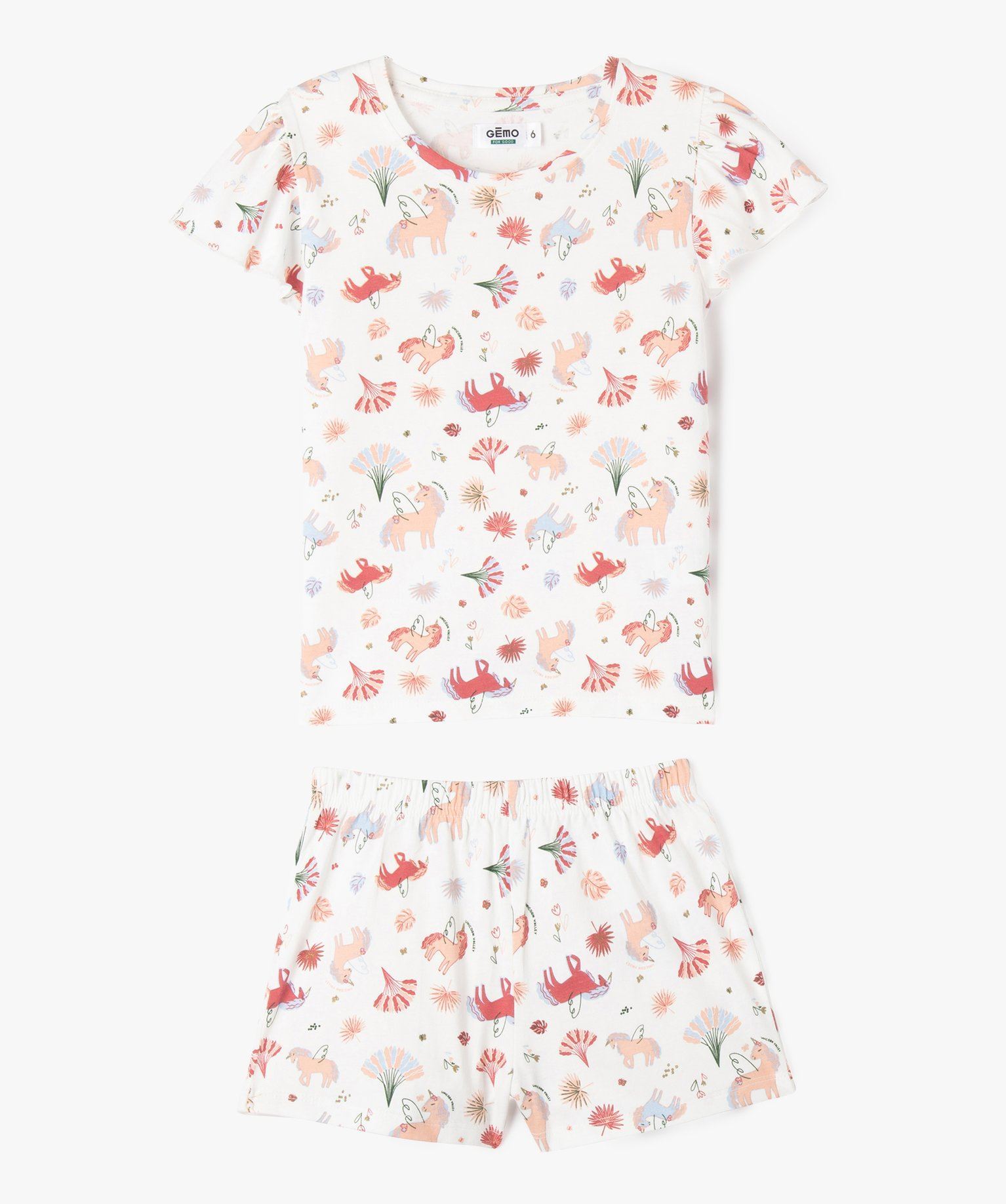 pyjashort a motifs licornes avec manches a volants fille imprime