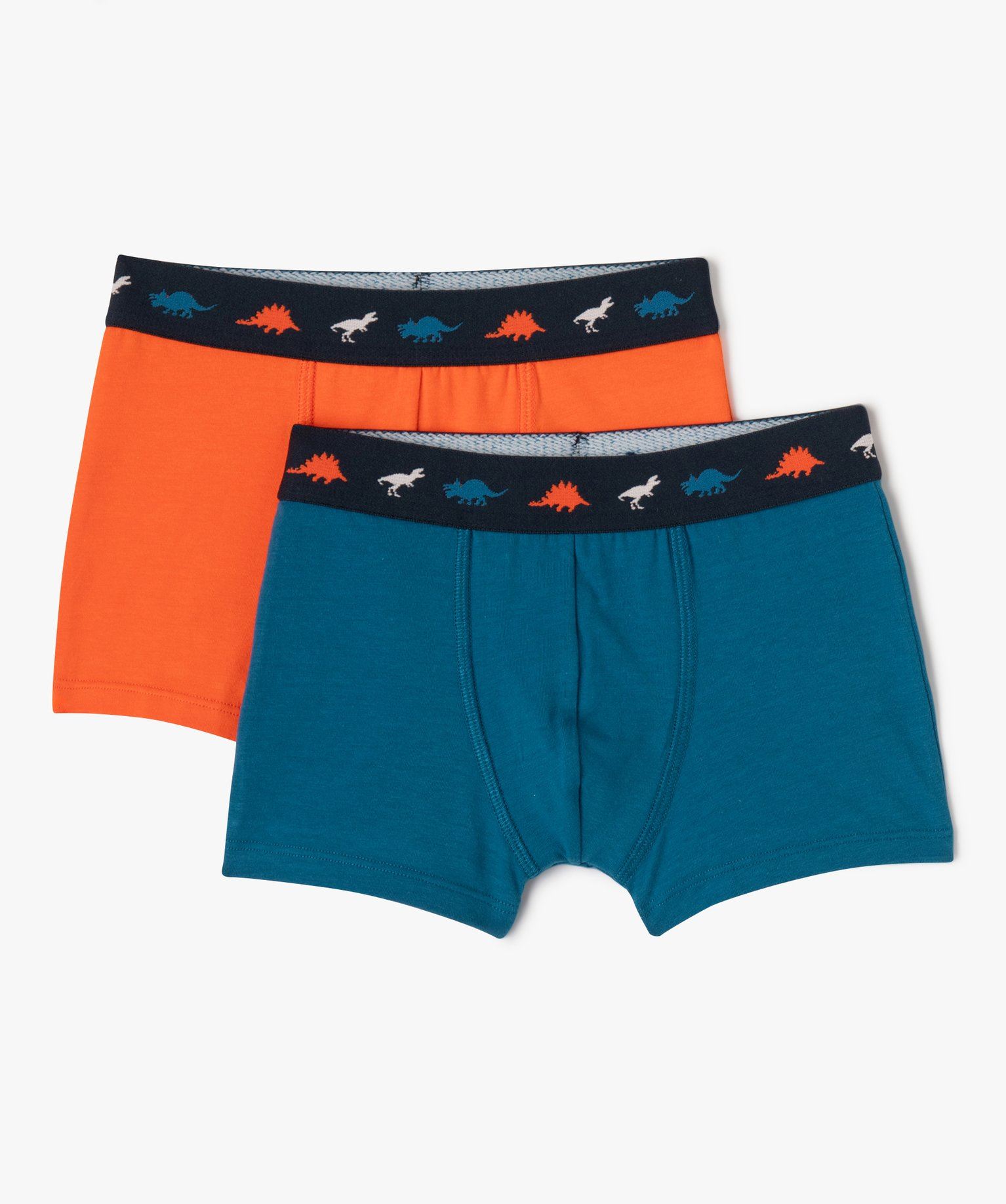 boxer en coton stretch uni avec motif dinosaures a la taille garcon (lot de 2) multicolore