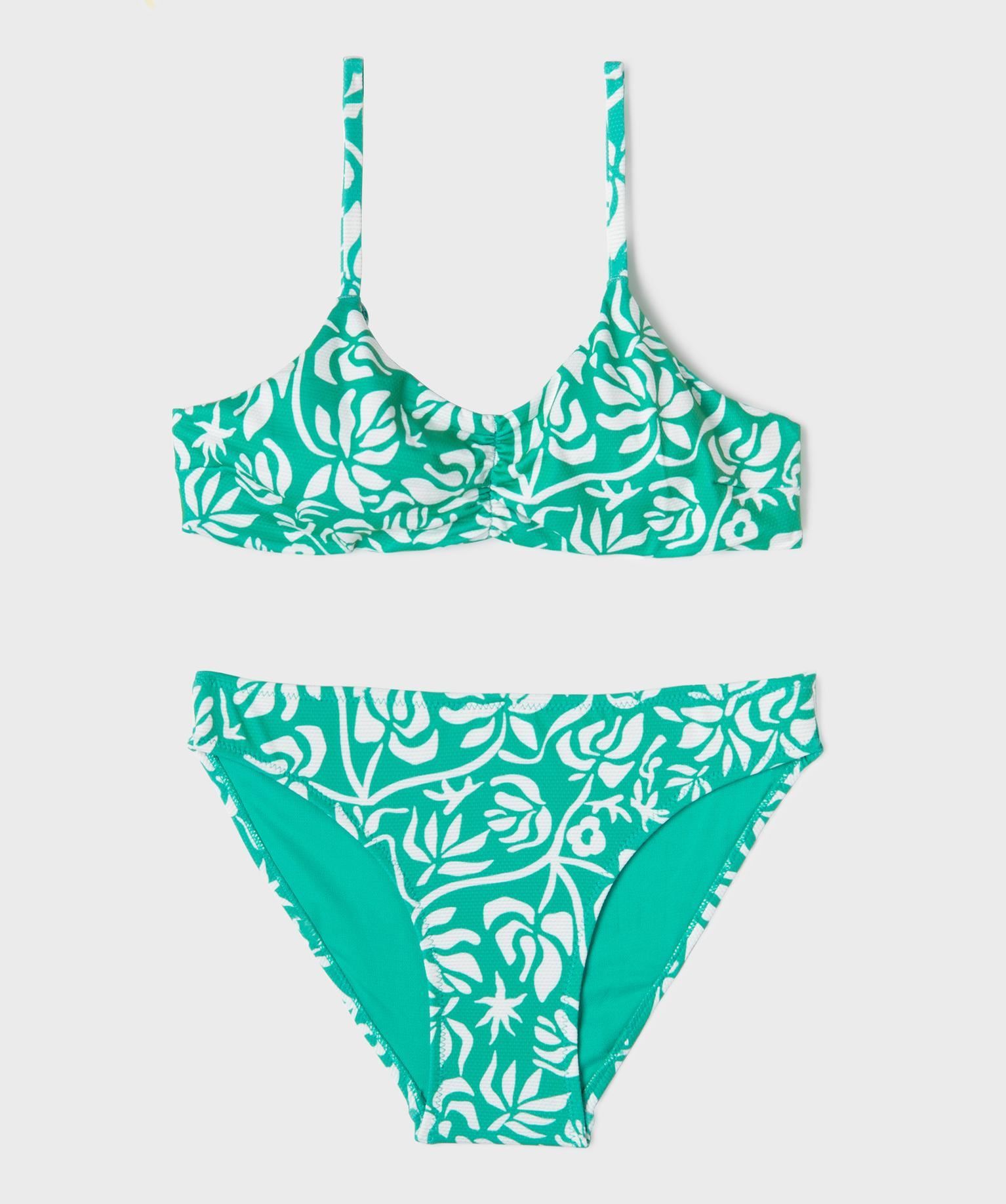 maillot de bain 2 pieces a motifs fleuris fille vert standard