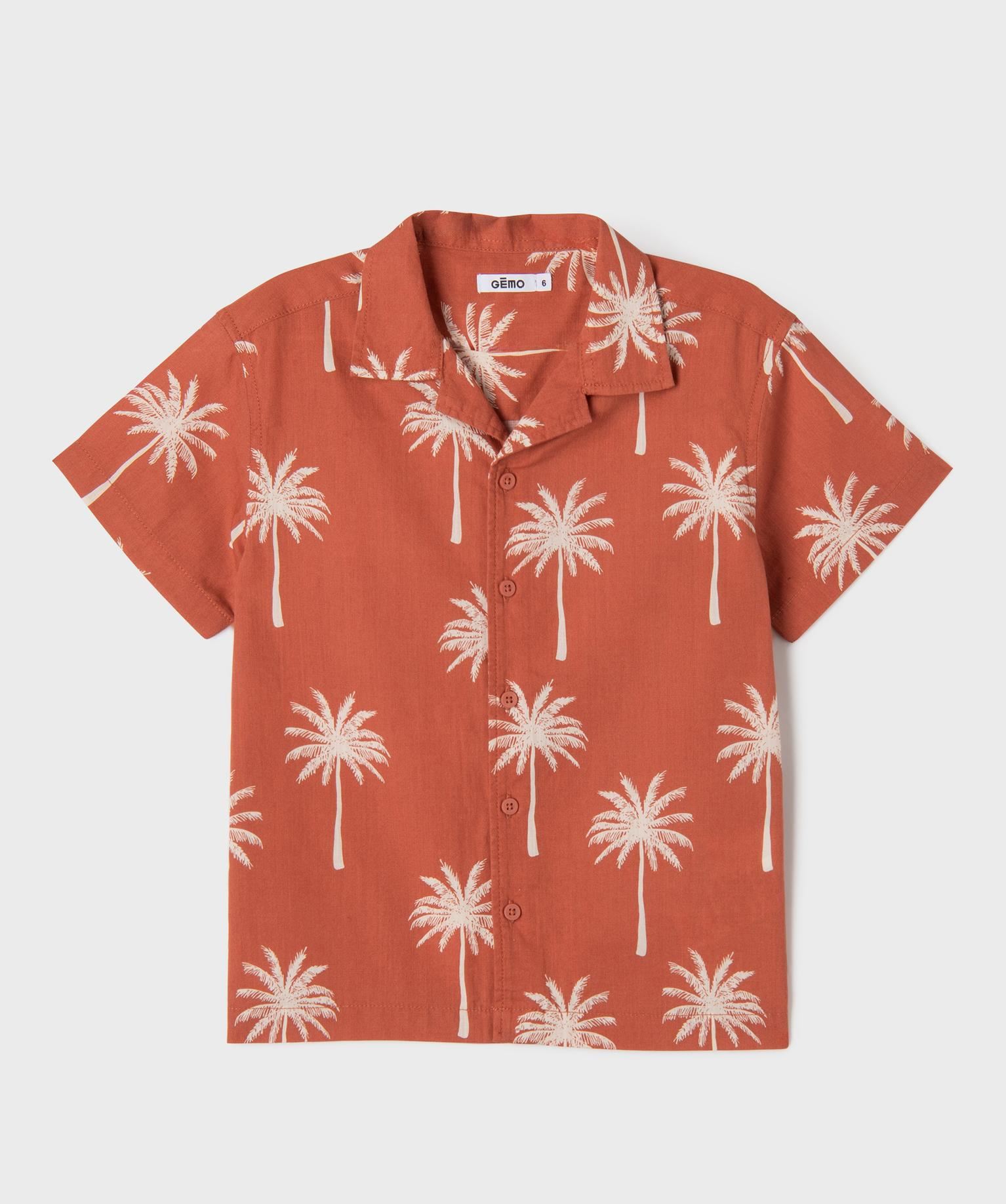 chemise manches courtes a motifs palmiers garcon marron standard