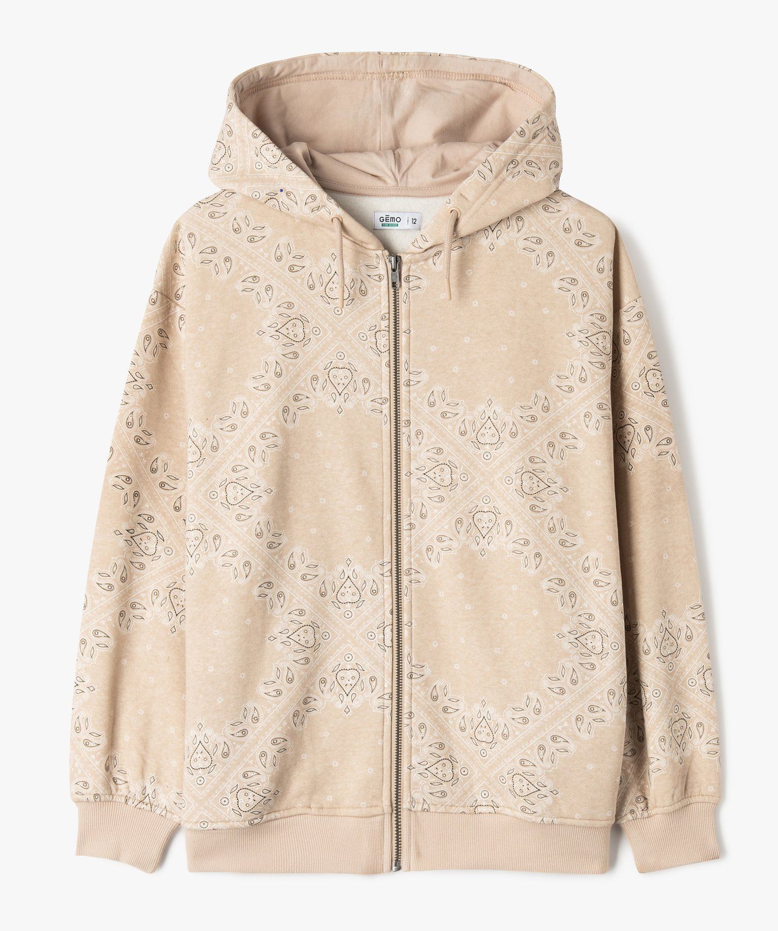sweat zippe a capuche a motif cachemire fille beige sweats