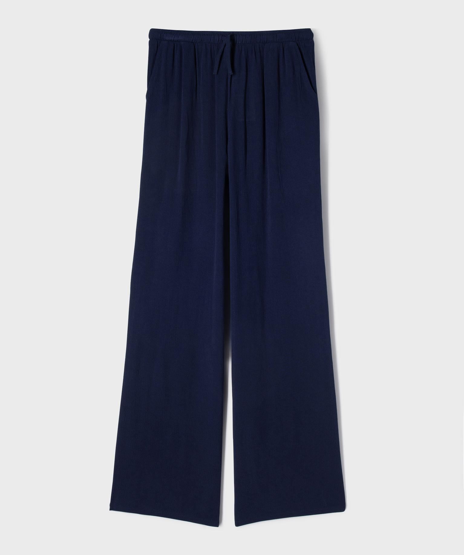 pantalon large en viscose avec ceinture ajustable fille bleu pantalons
