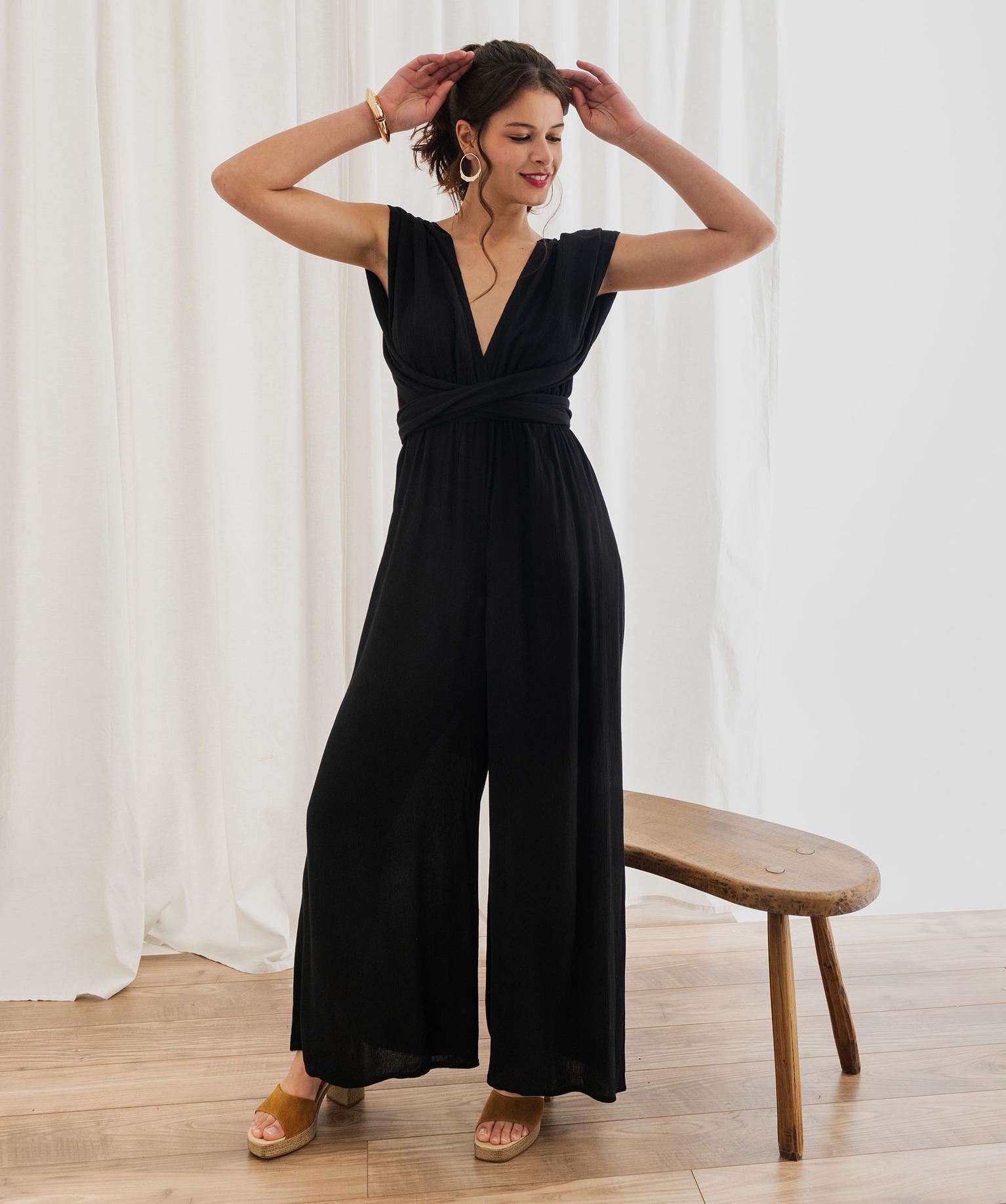 combinaison pantalon multilook en viscose froissee femme noir standard