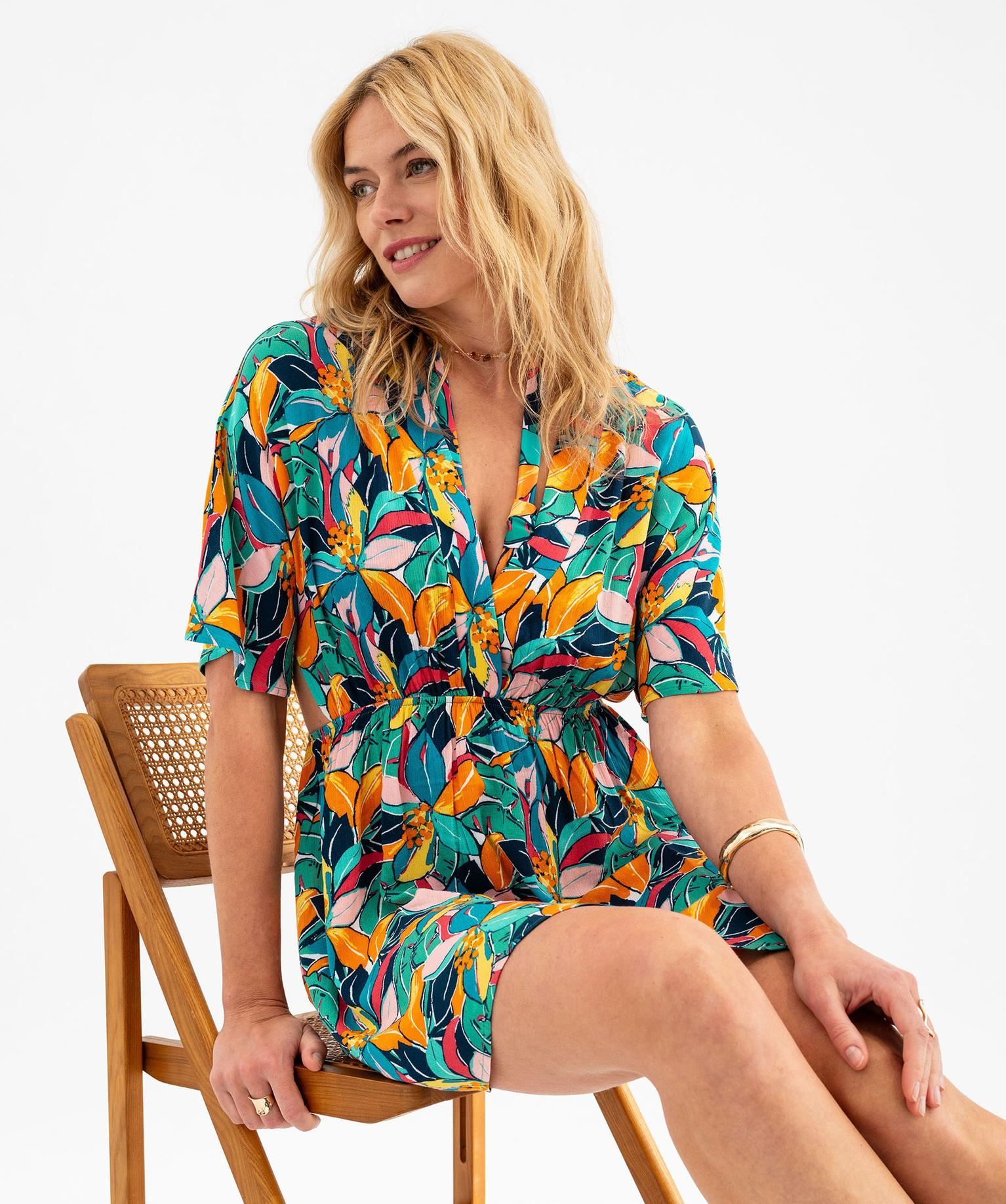 robe de plage courte en viscose a encolure v et decoupes cotes femme multicolore vetements de plage