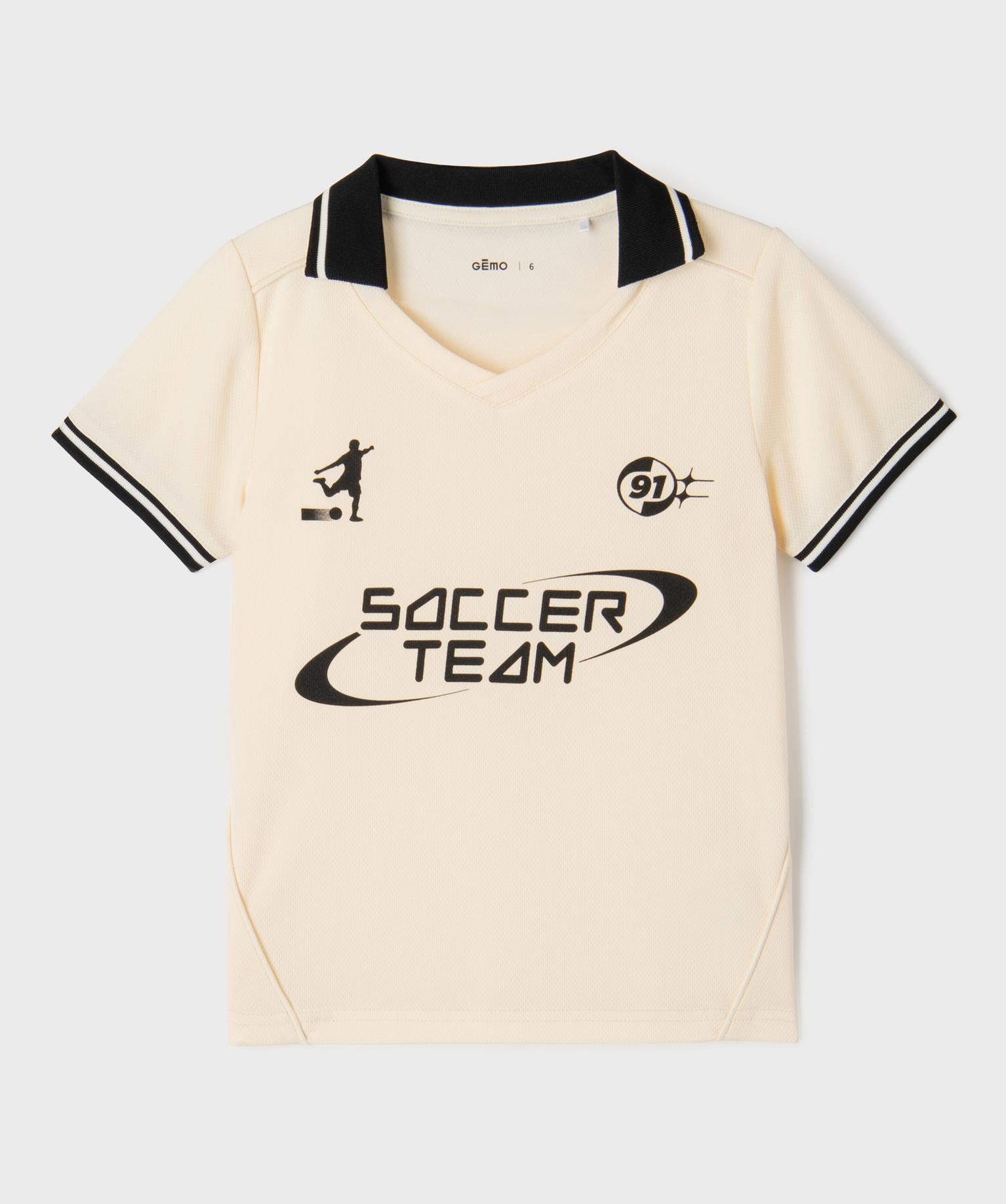 tee-shirt manches courtes en maille style maillot de foot garcon blanc chine tee-shirts