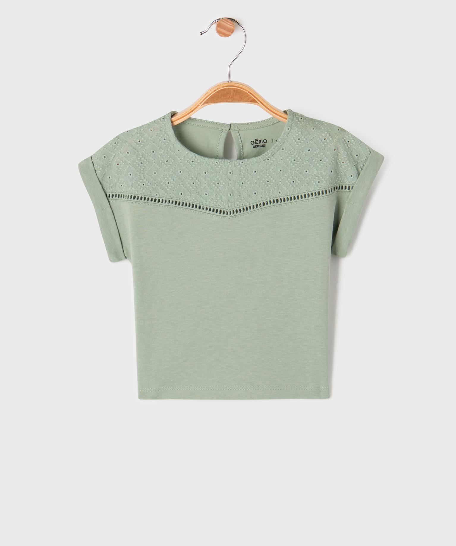 tee-shirt manches courtes avec haut brode bebe fille kaki standard