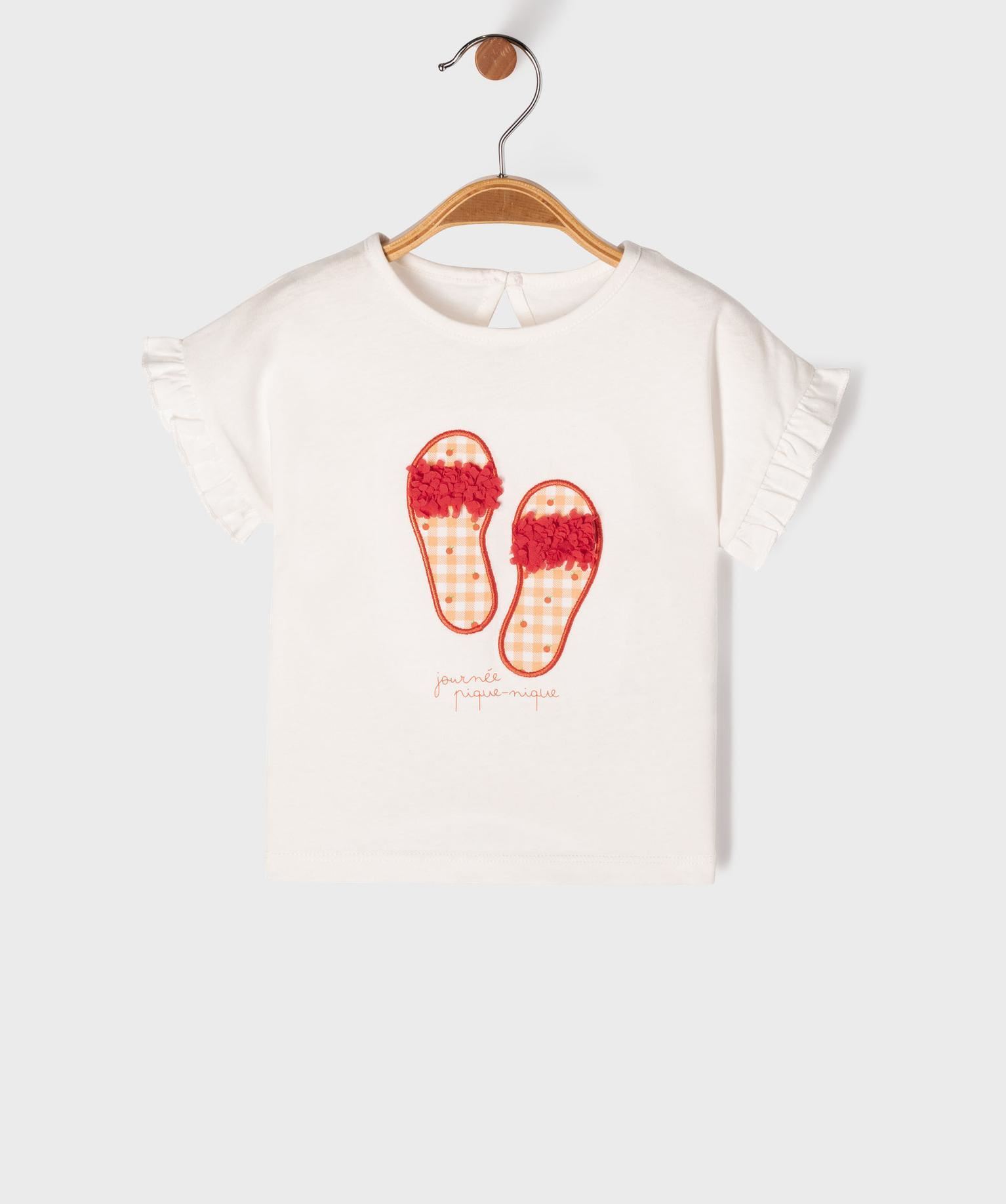 tee-shirt manches courtes avec motif et volants bebe fille beige