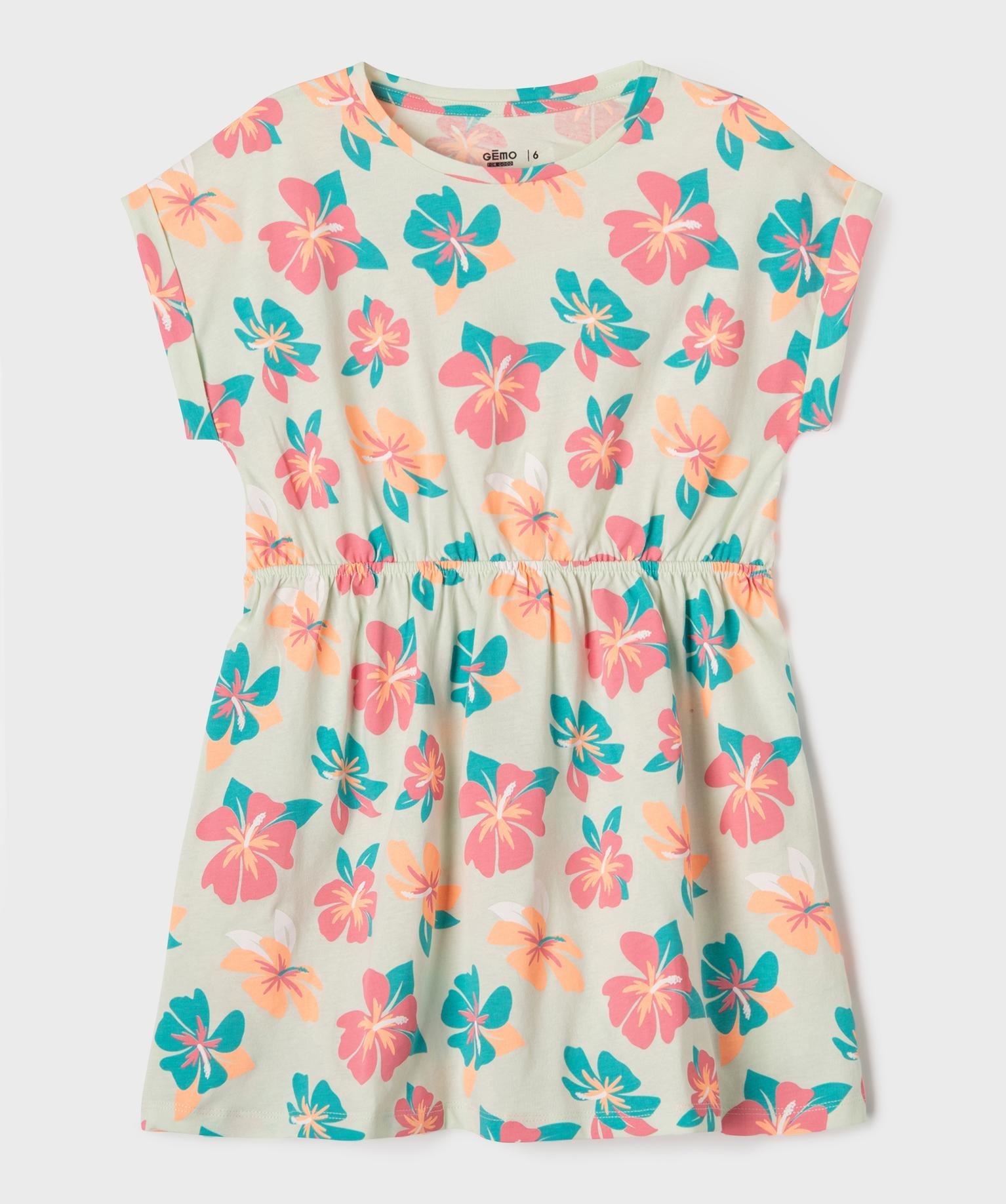 robe a manches courtes imprimee en coton fille vert
