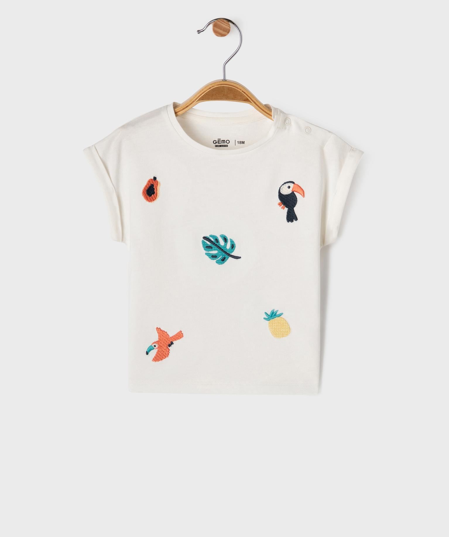 tee-shirt manches courtes avec motifs brodes bebe fille blanc chine