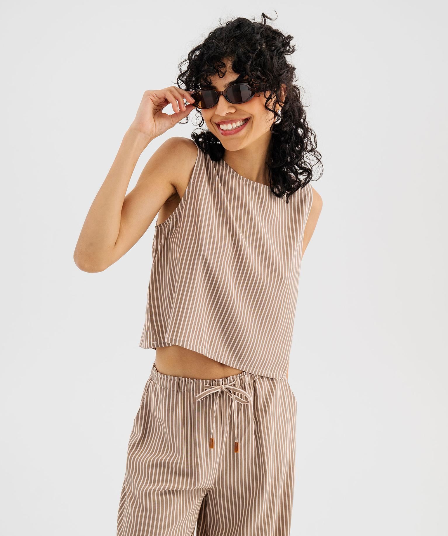 blouse sans manches ample courte et fluide femme rayure blouses