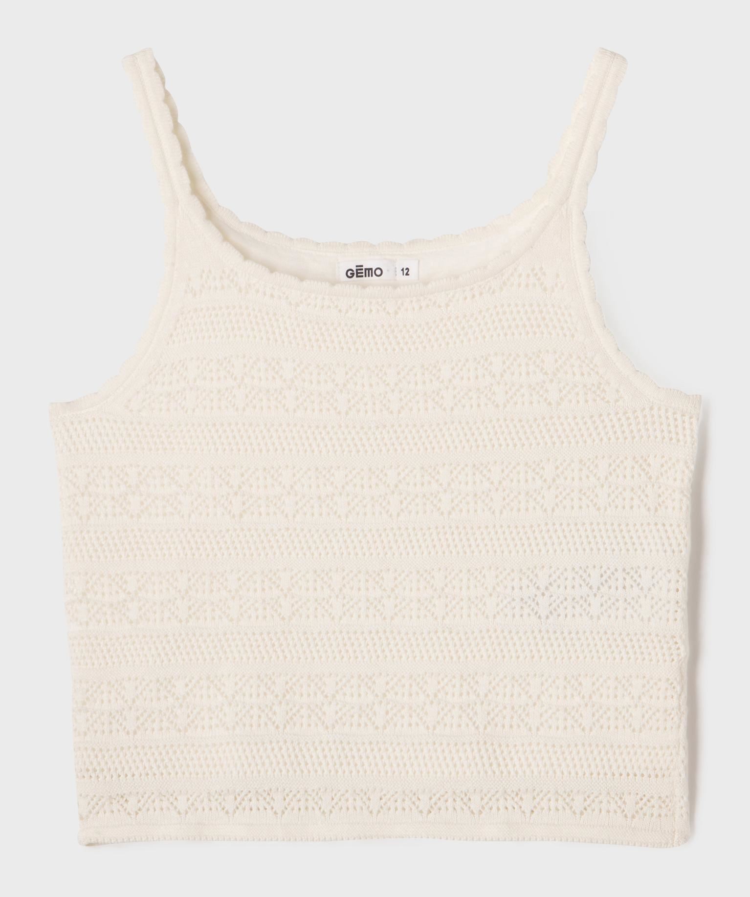 debardeur court en coton brode fille beige debardeurs