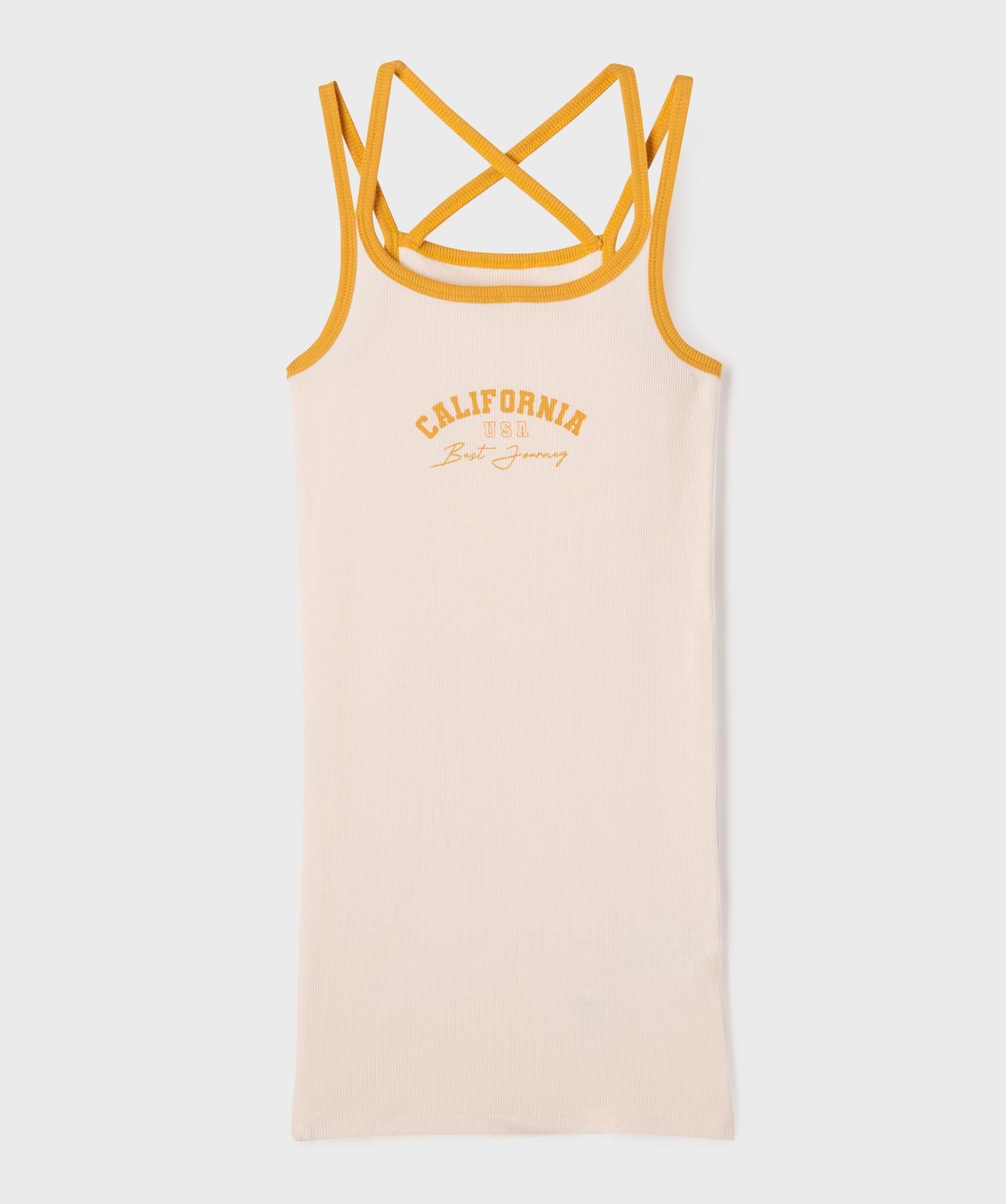 robe a bretelles en maille cotelee fille beige