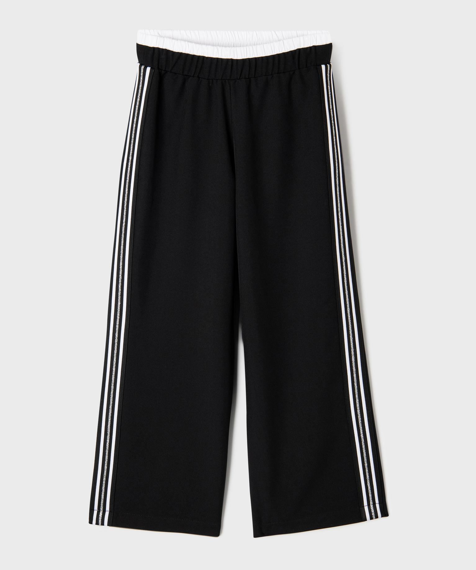 pantalon large avec bandes rayees sur les cotes fille noir standard pantalons