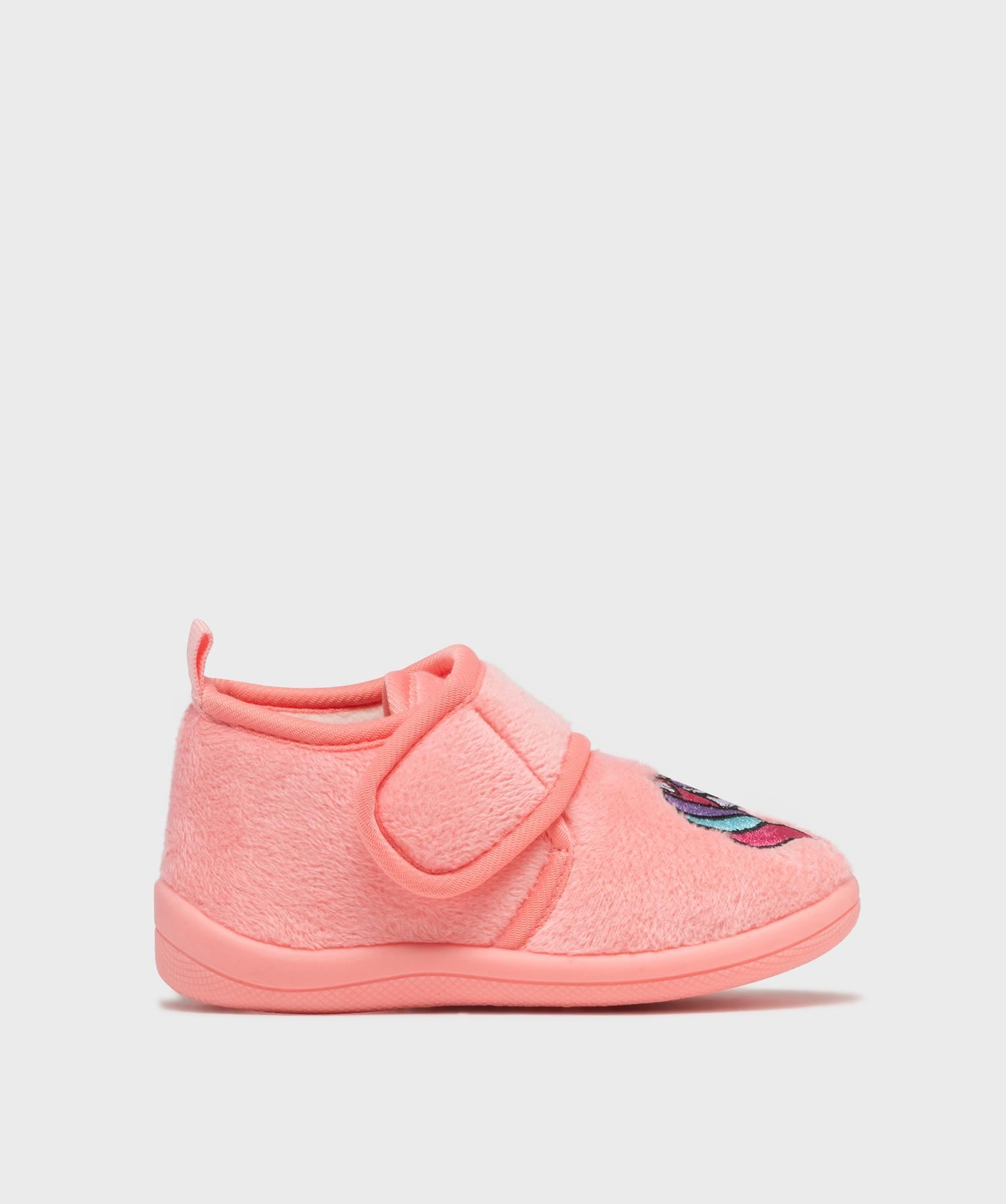 chaussons fermeture scratch avec motif licorne bebe fille rose