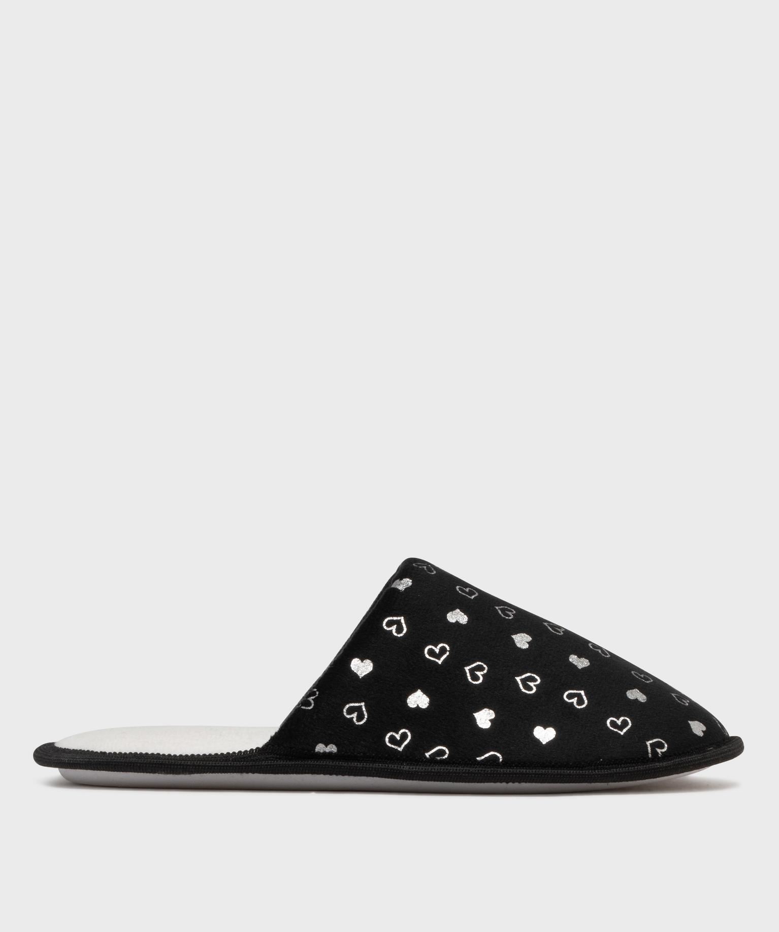 chaussons mules en velours a motif cœurs brillants femme noir standard