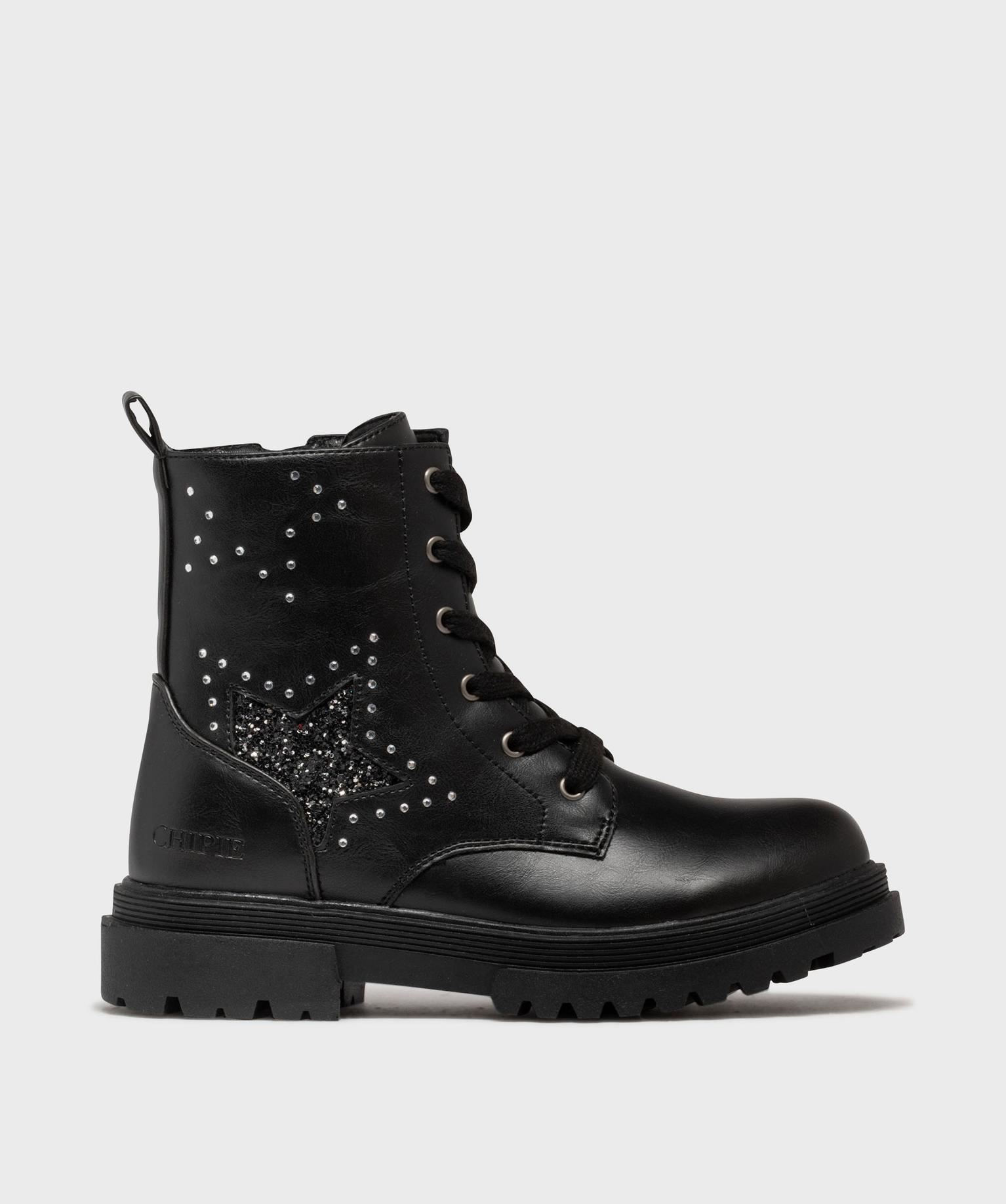boots crantes avec strass et paillettes fille - chipie noir standard