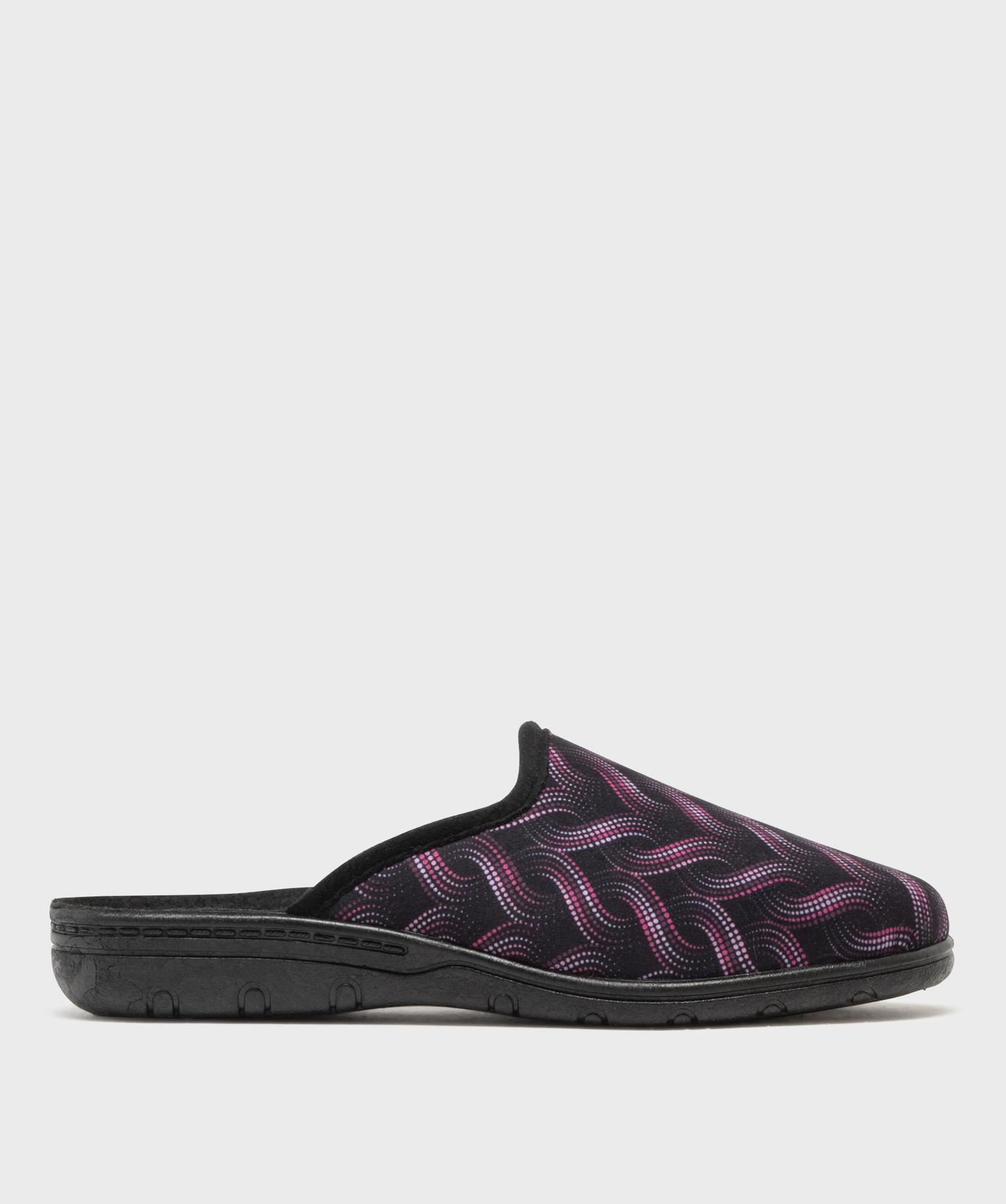 pantoufles mules en velours ras imprime a talon compense femme noir