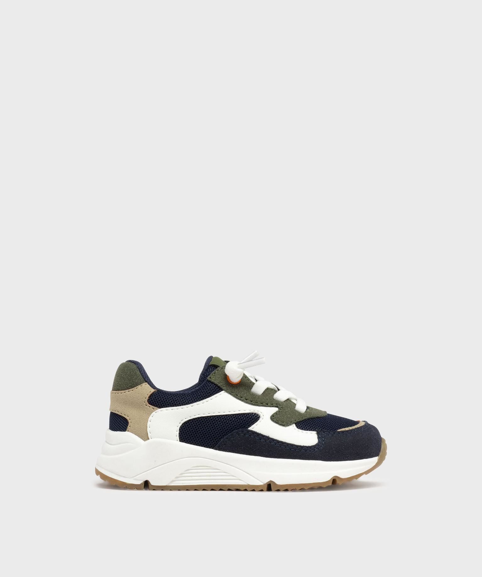 baskets basses multi-matieres a lacets elastiques bebe garcon bleu baskets et tennis