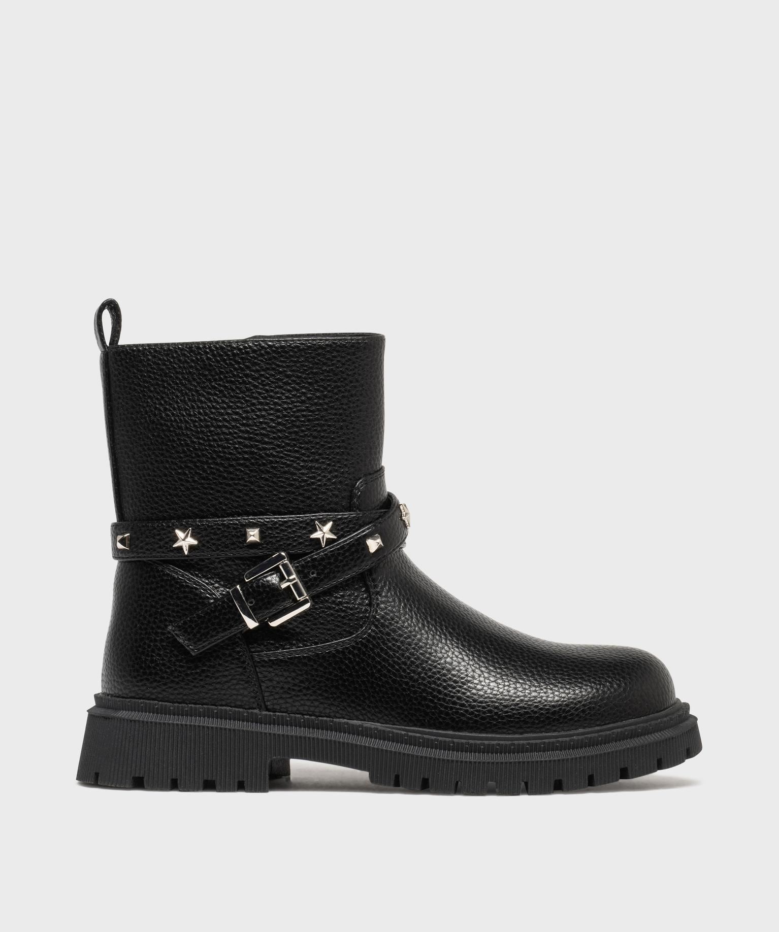 boots motardes fourrees a brides cloutees fille noir standard