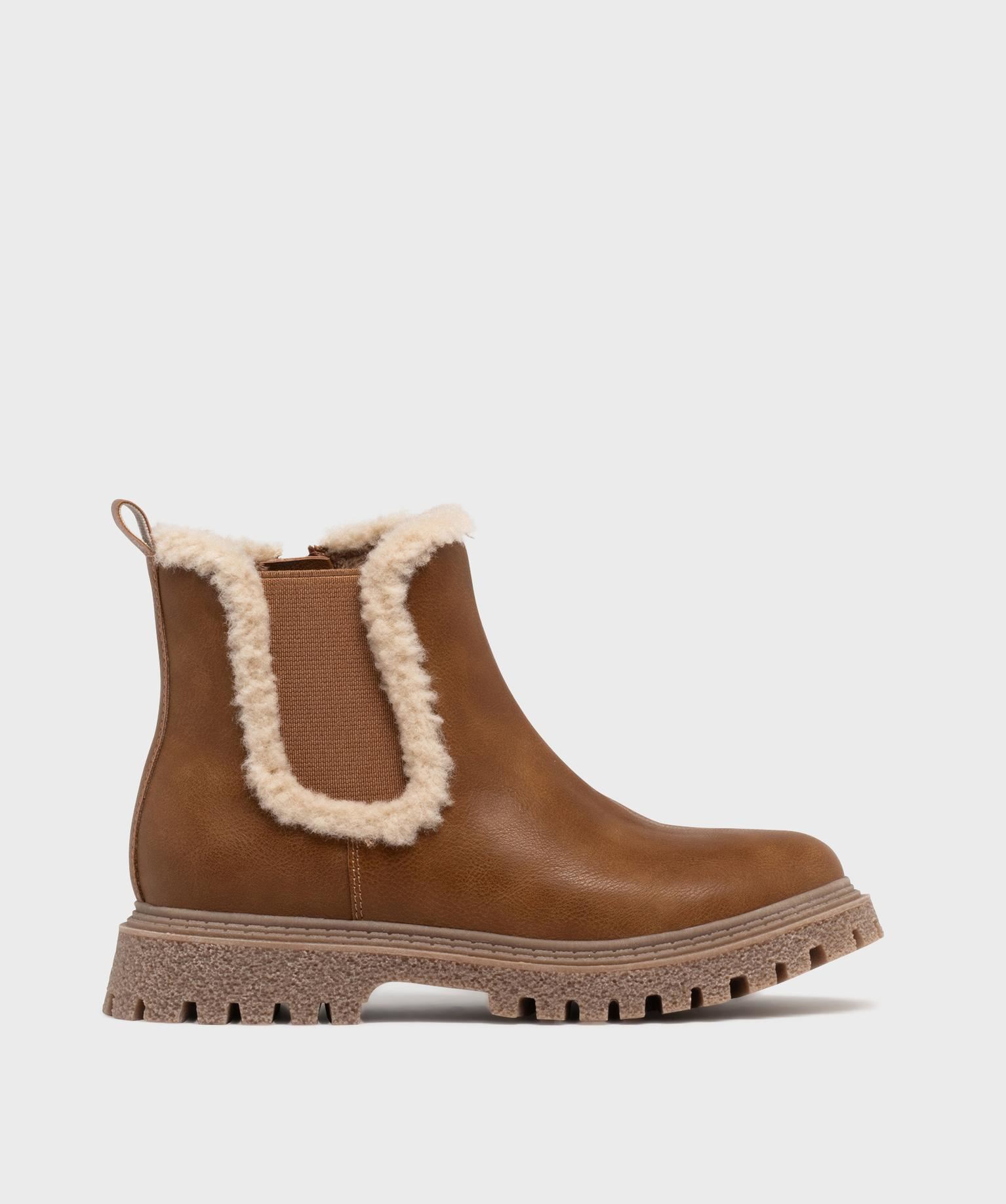 bottines fourrees style chelsea a semelle crantee fille brun