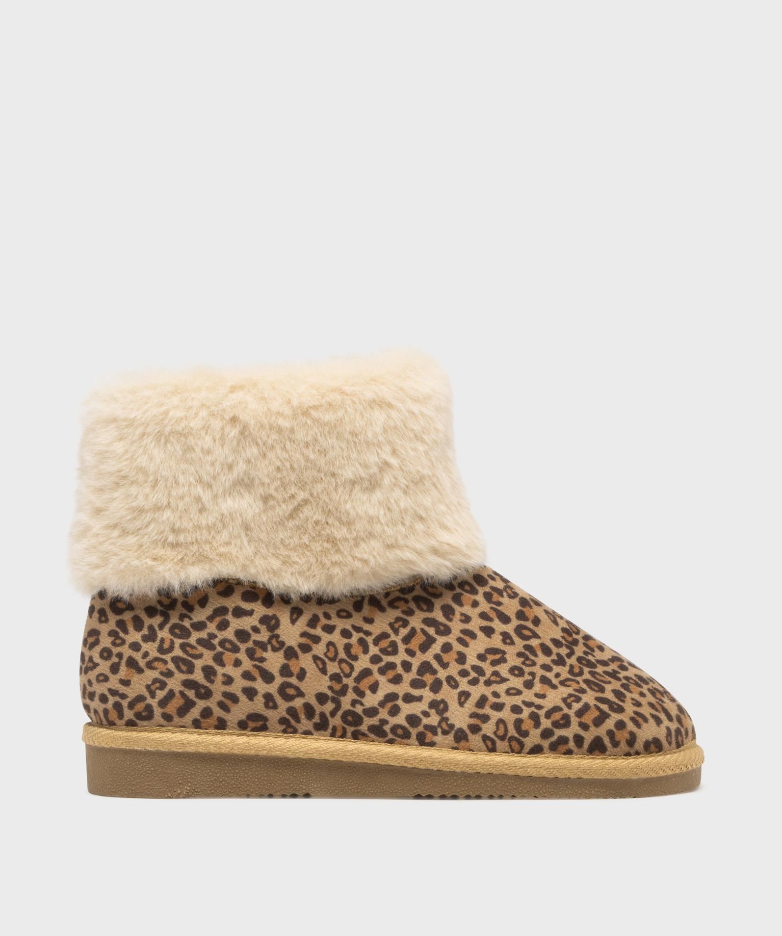 boots fourrees a motif leopard fille brun